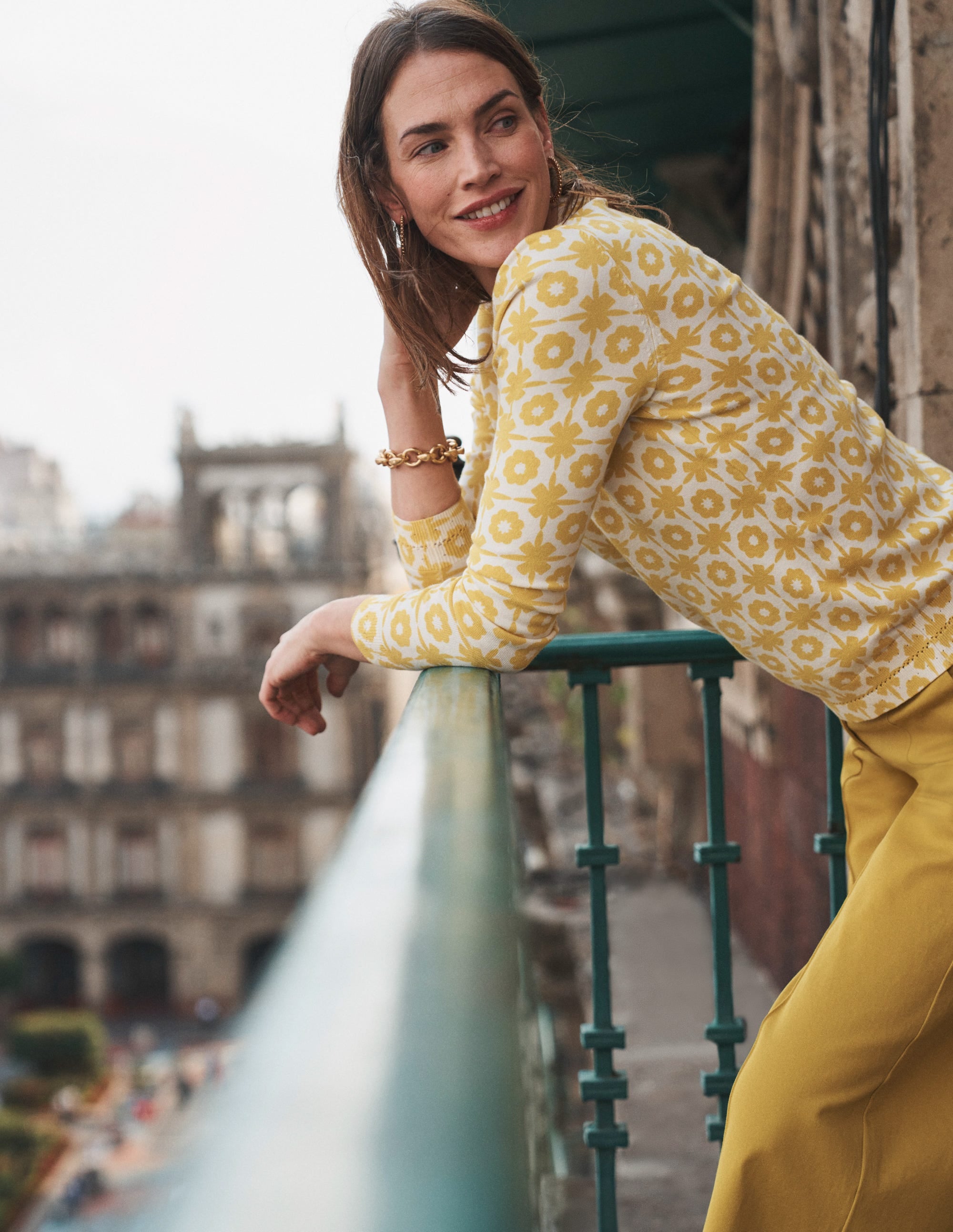 Catriona Cotton Crew Jumper-Mimosa Yellow Print - Image 5