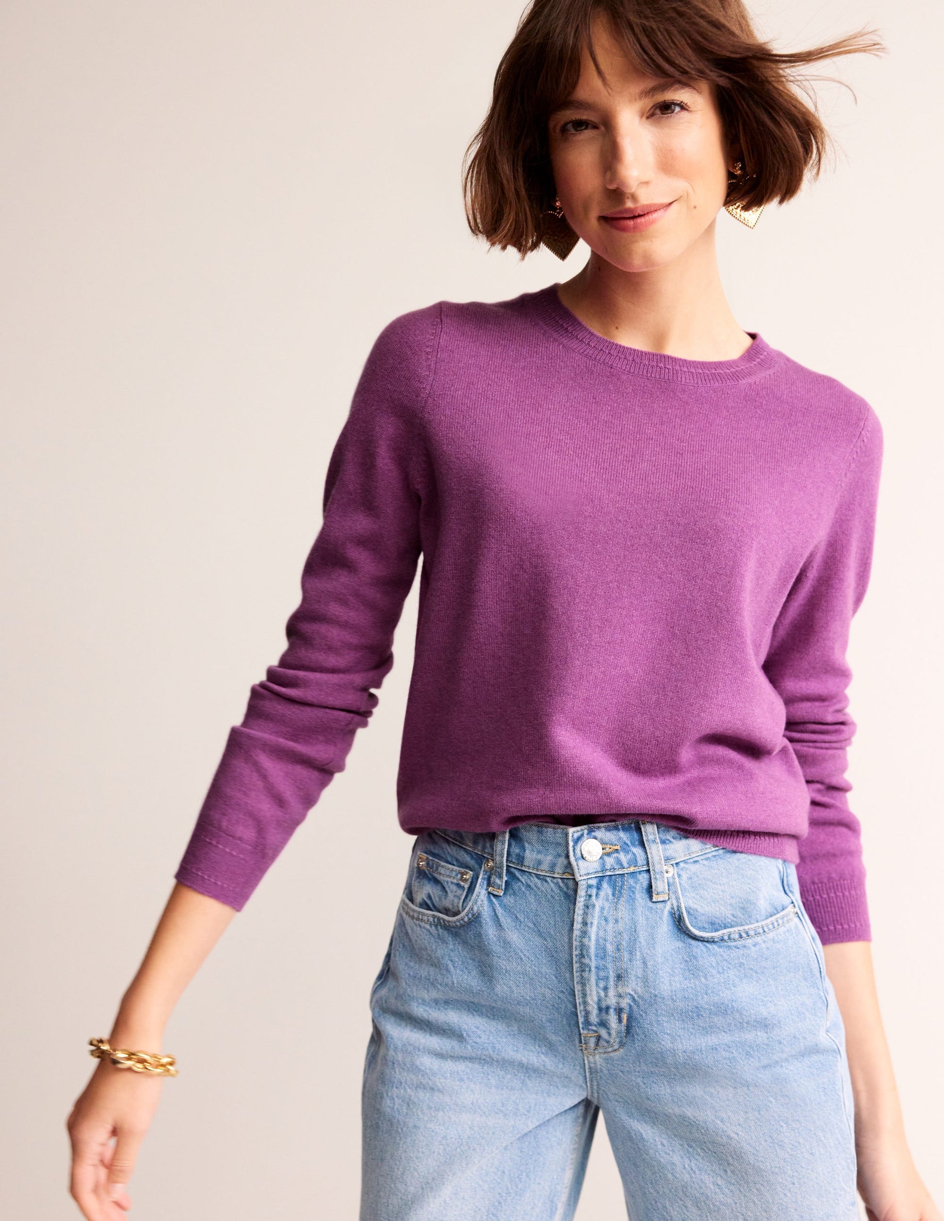Eva Cashmere Crew Neck Sweater-Mulberry-1