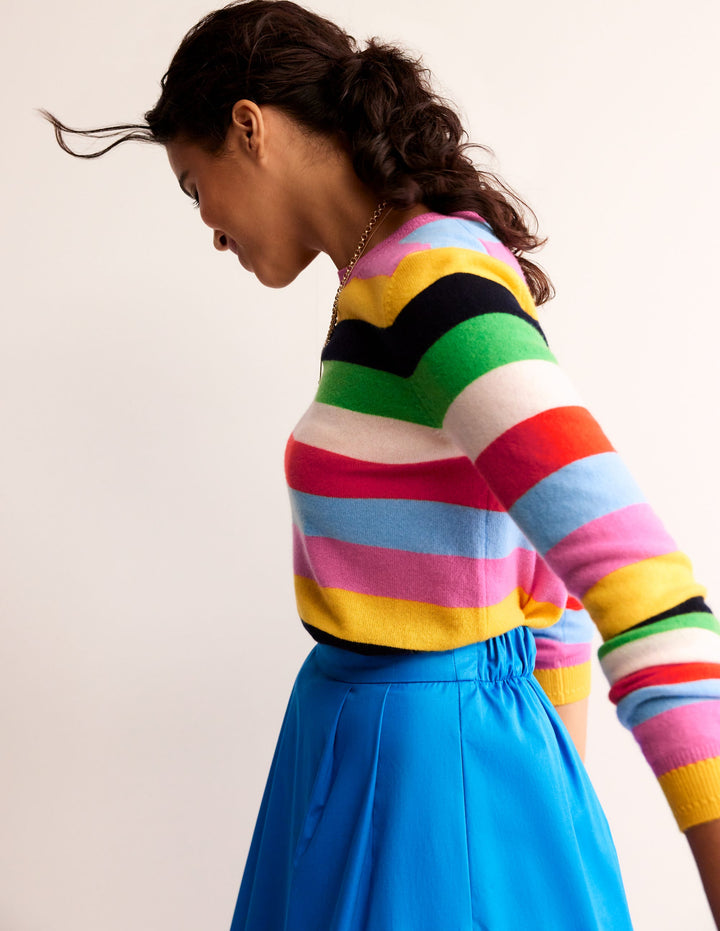Eva Cashmere Crew Neck Sweater-Air Blue, Party Pink