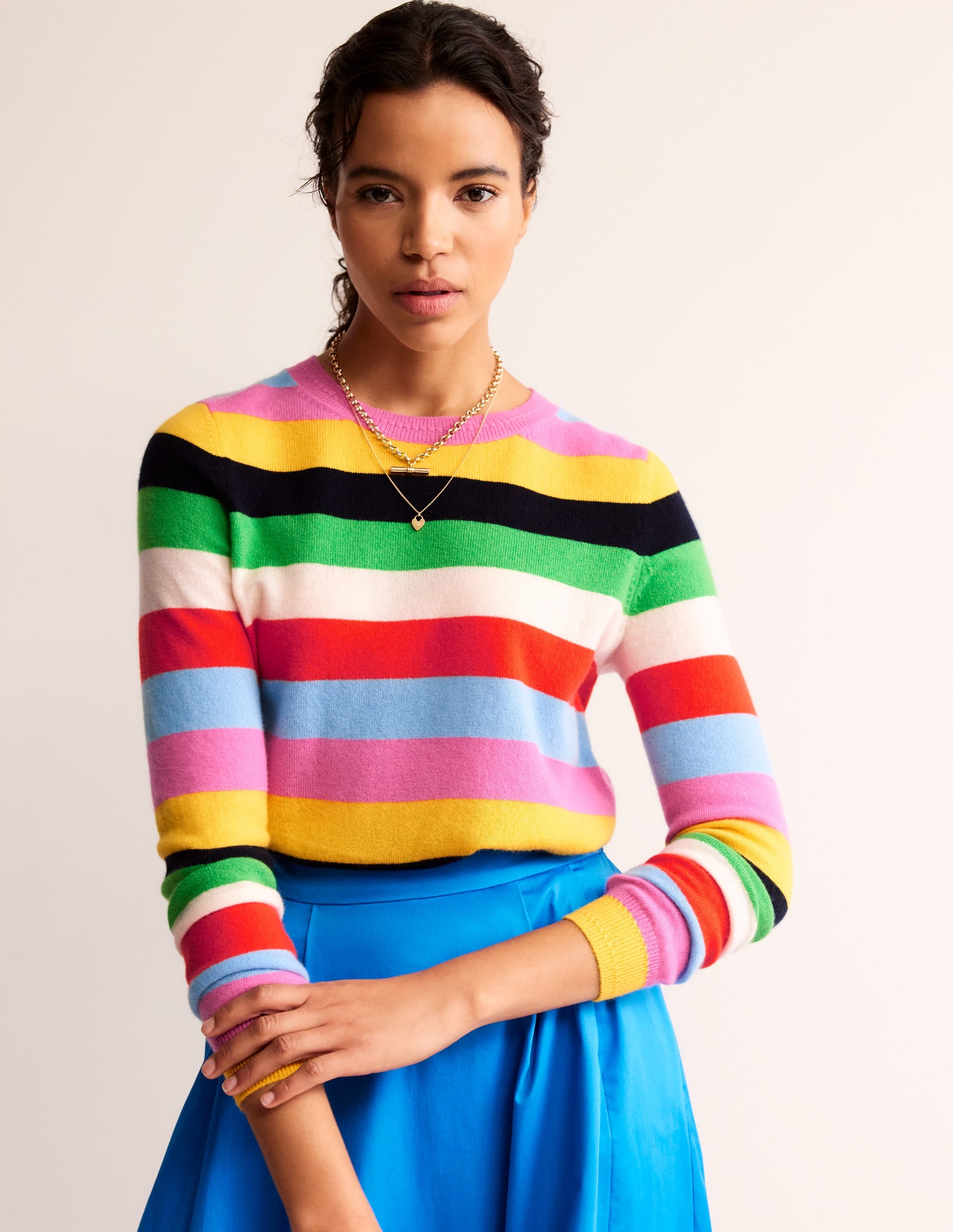 Eva Cashmere Crew Neck Sweater-Air Blue, Party Pink - Image 2