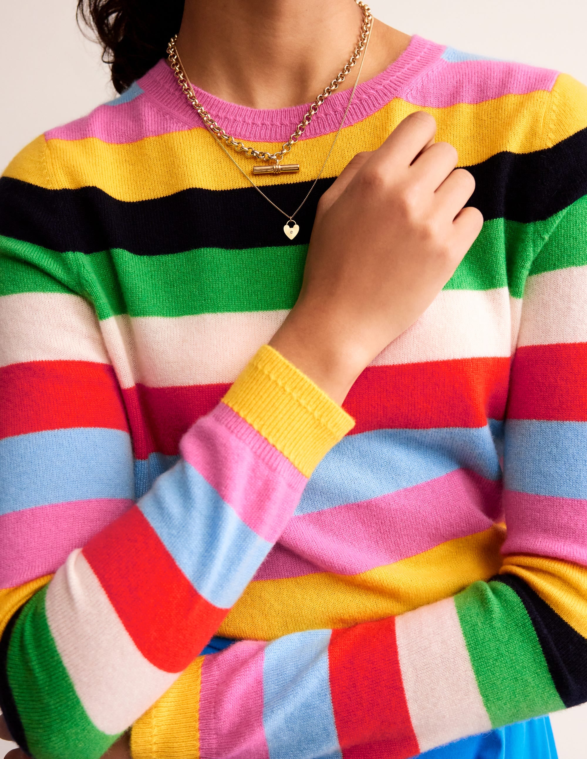 Eva Cashmere Crew Neck Sweater-Air Blue, Party Pink - Image 3