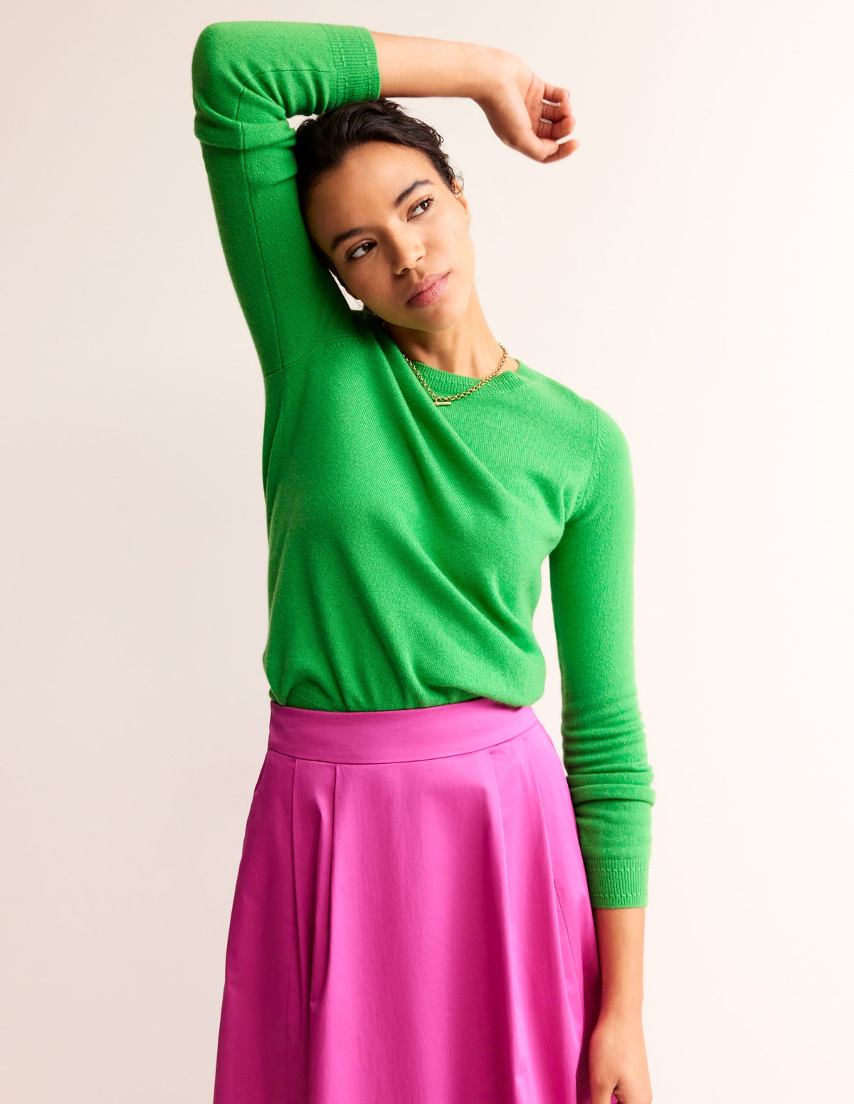 Eva Cashmere Crew Neck Sweater-Bright Green-1