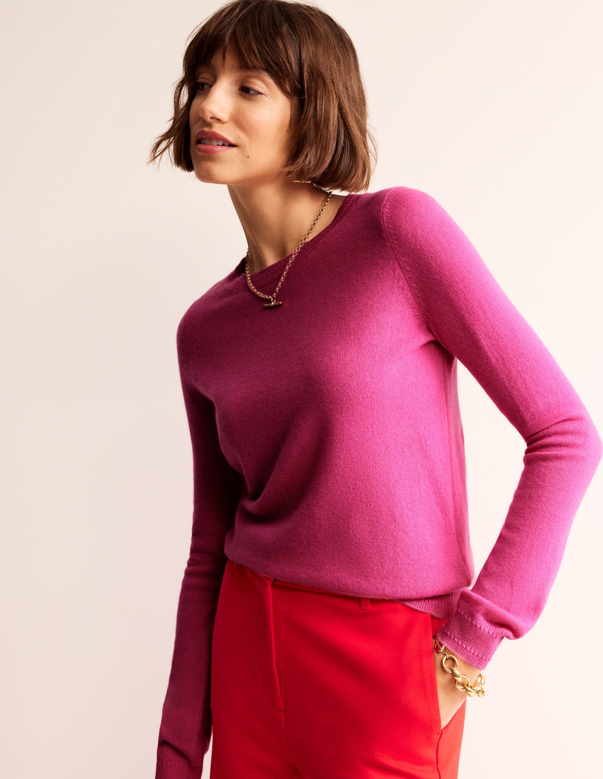 Eva Cashmere Crew Neck Sweater-Party Pink-1