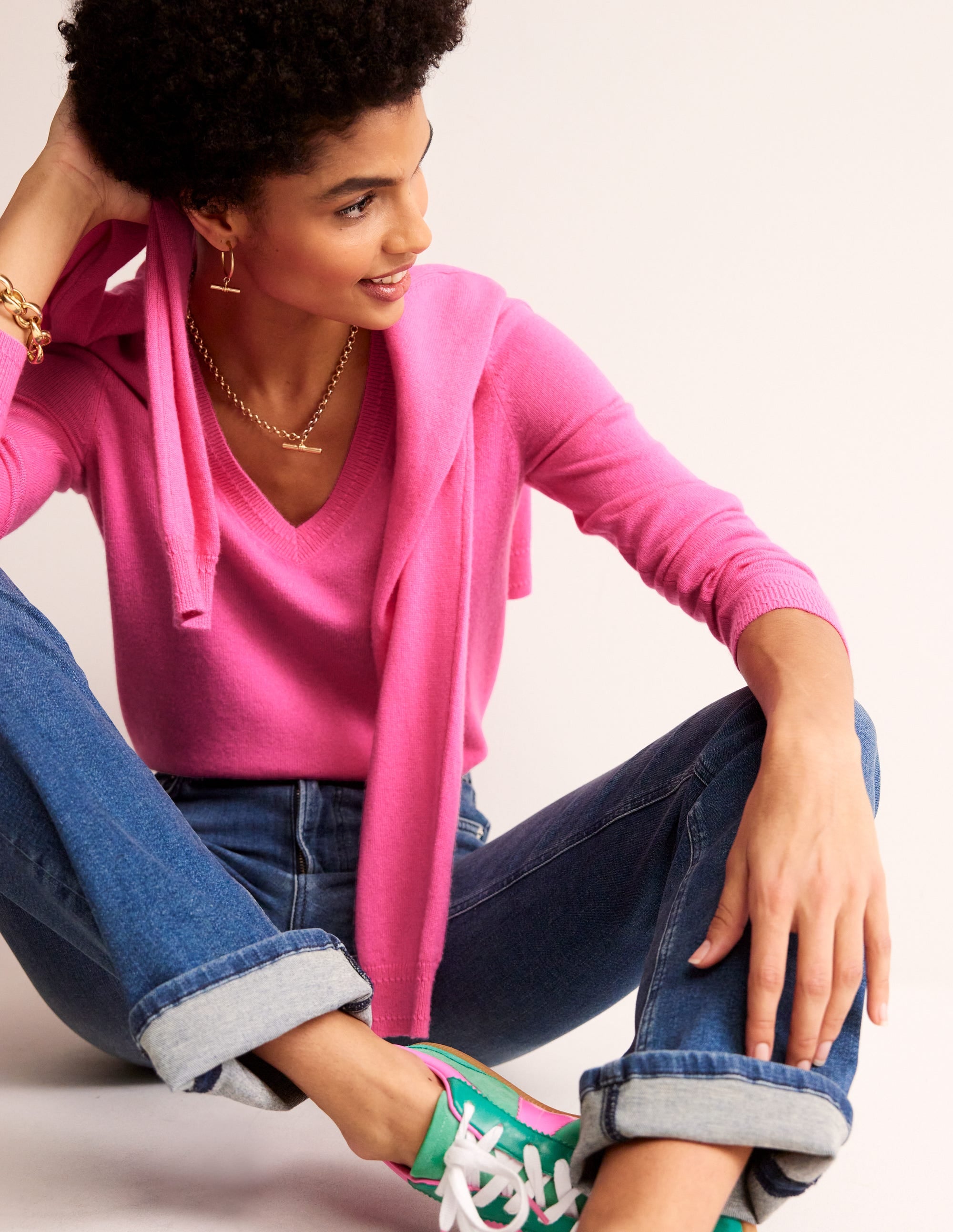 Eva Cashmere V-Neck Sweater-Sangria Sunset - Image 1