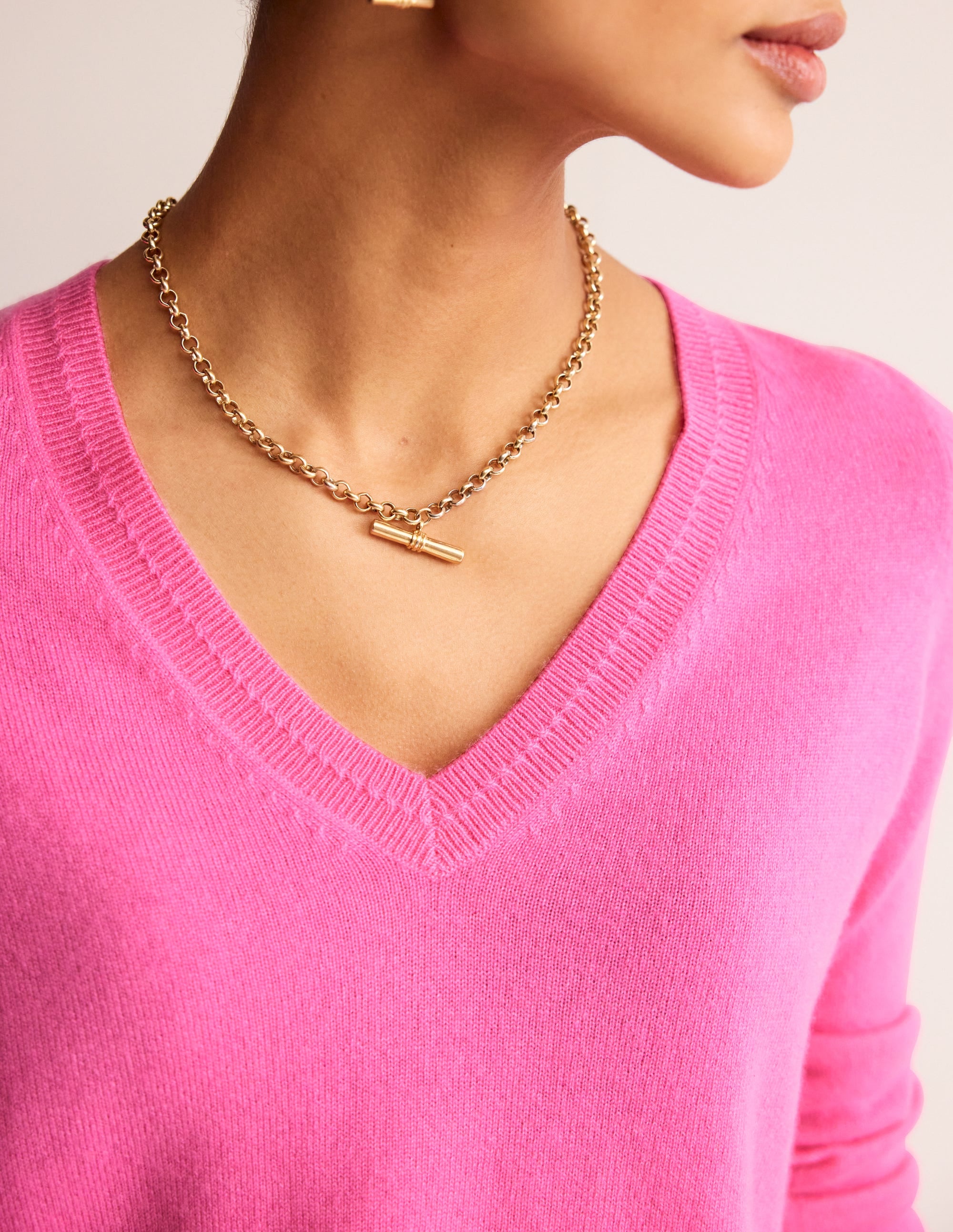 Eva Cashmere V-Neck Sweater-Sangria Sunset - Image 3