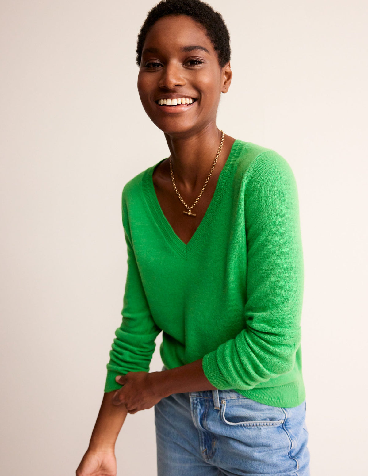 Eva Cashmere V-Neck Sweater-Bright Green-1