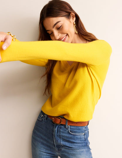 Eva Cashmere V-Neck Sweater-Pineapple Yellow