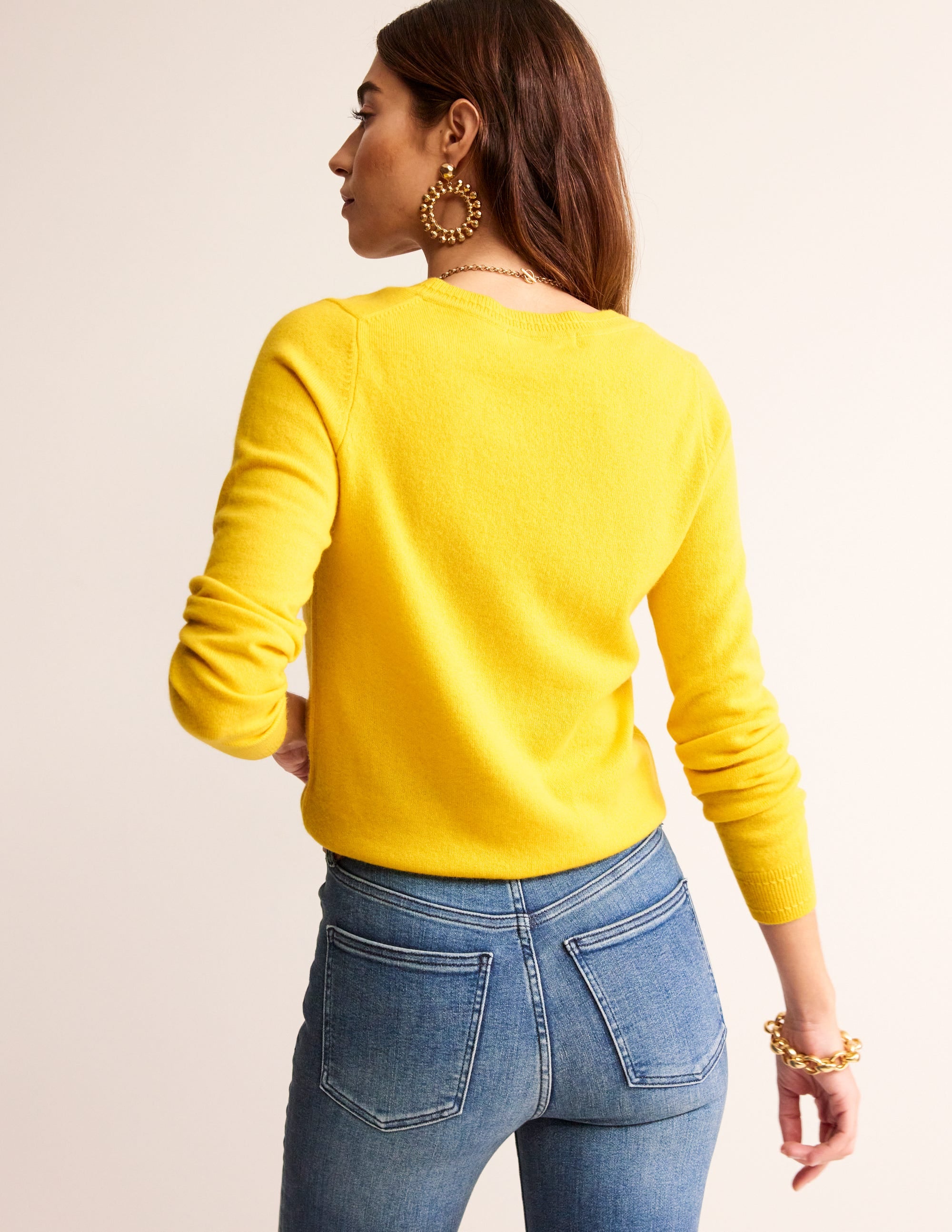 Eva Cashmere V-Neck Sweater-Pineapple Yellow - Image 3