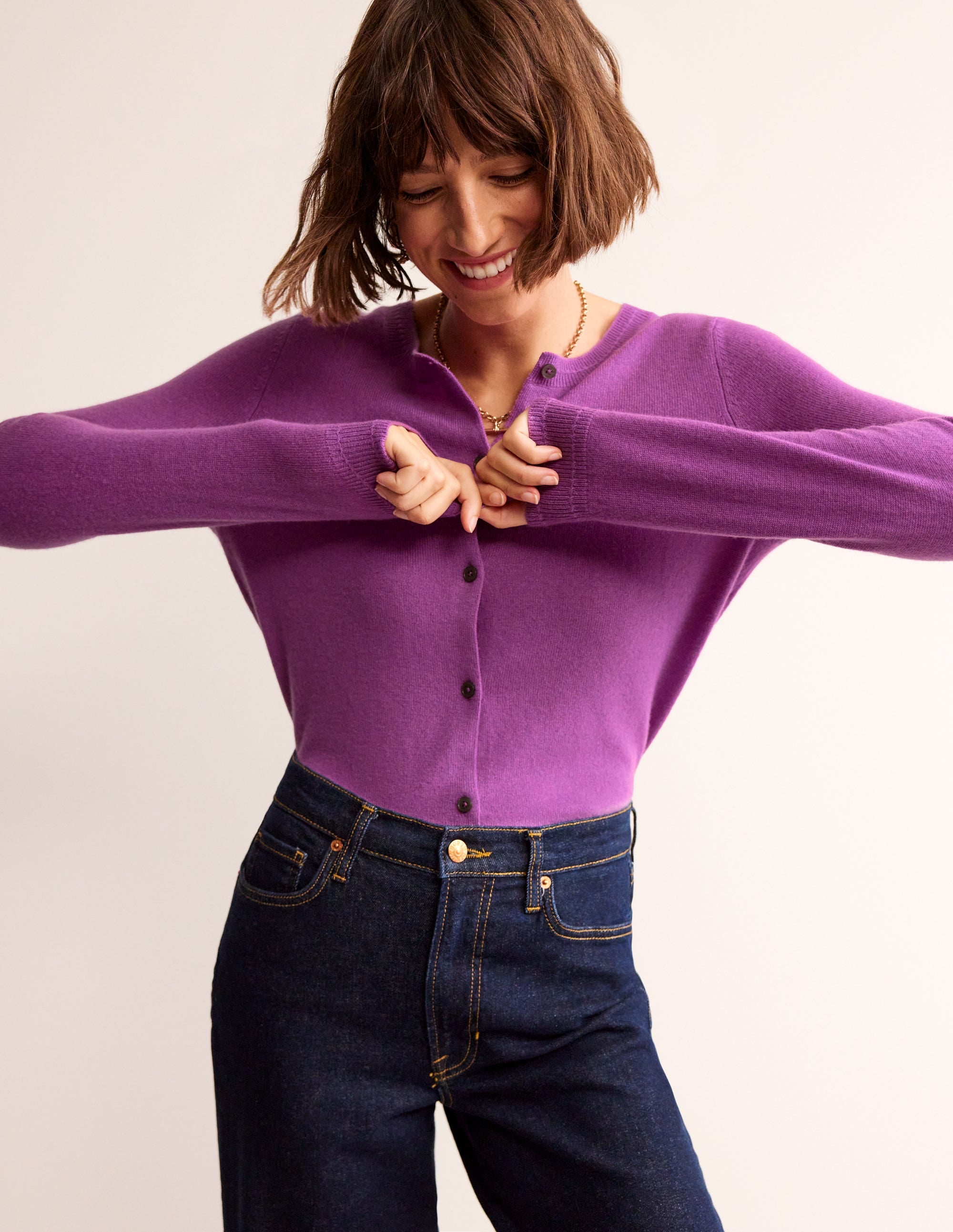 Eva Cashmere Crew Cardigan-Mulberry - Image 2
