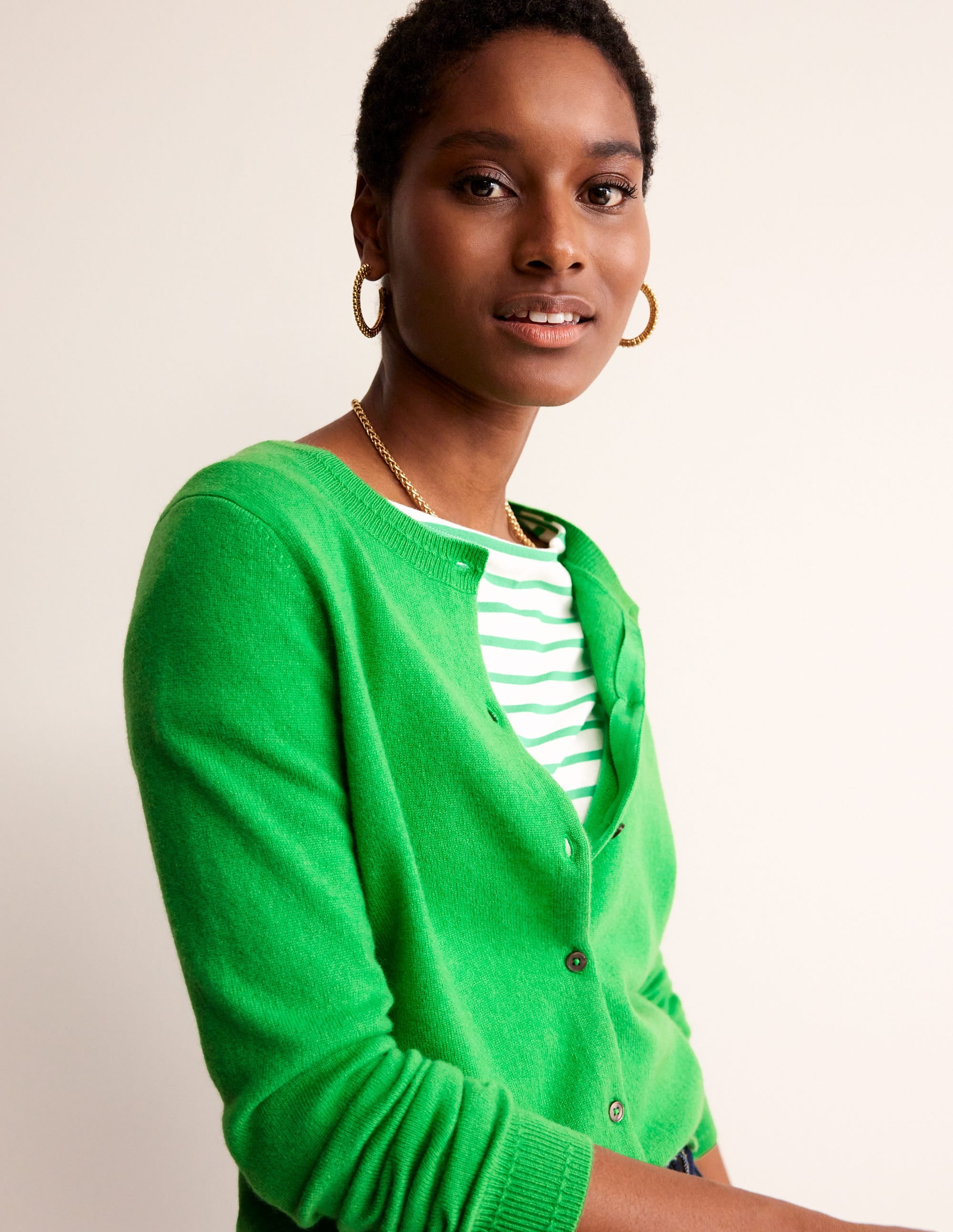Eva Cashmere Crew Cardigan-Bright Green - Image 1