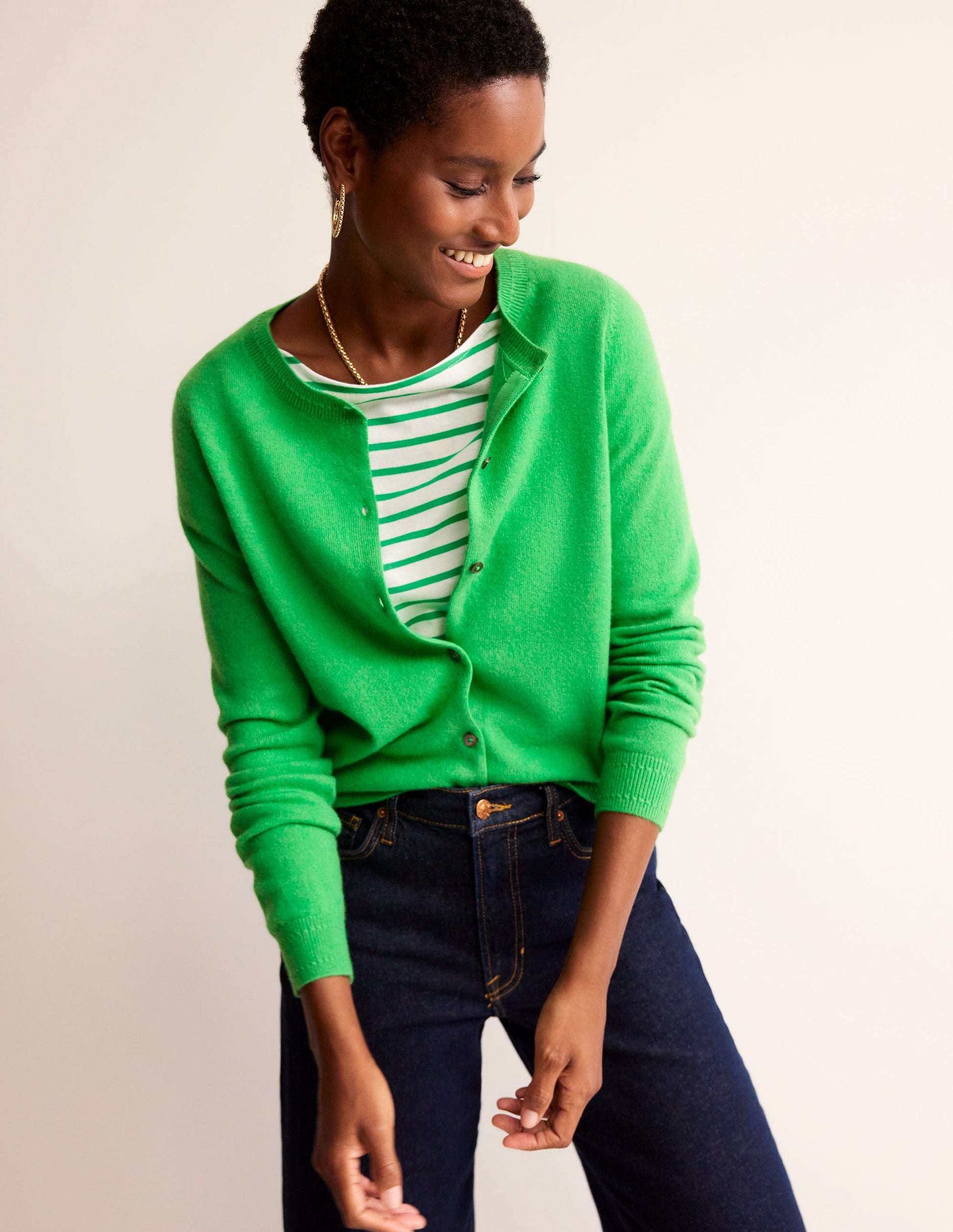 Eva Cashmere Crew Cardigan-Bright Green-2