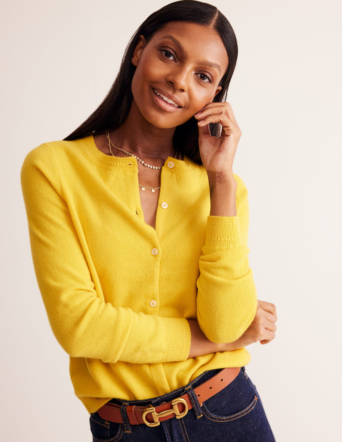 Eva Cashmere Crew Cardigan-Passion Fruit - Image 1