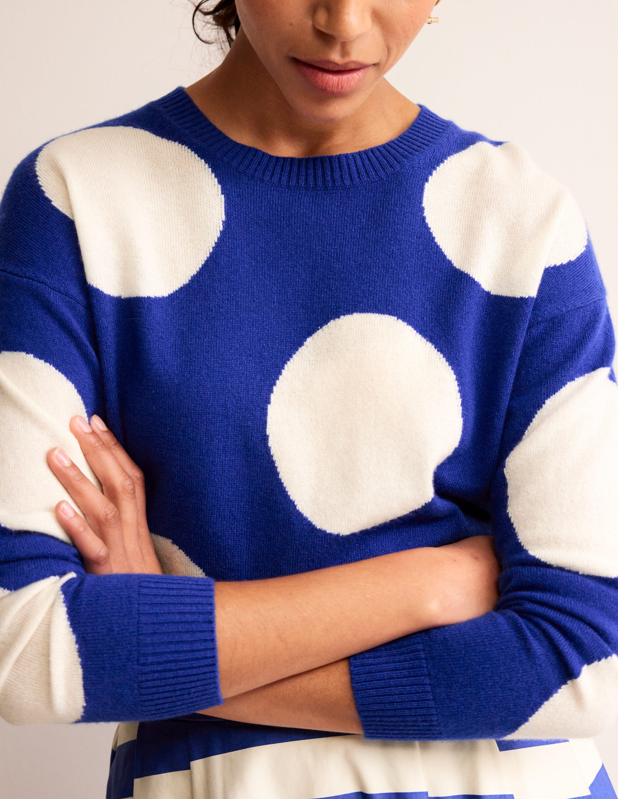 Lydia Cashmere Jumper-Bright Blue, Spots - Image 2