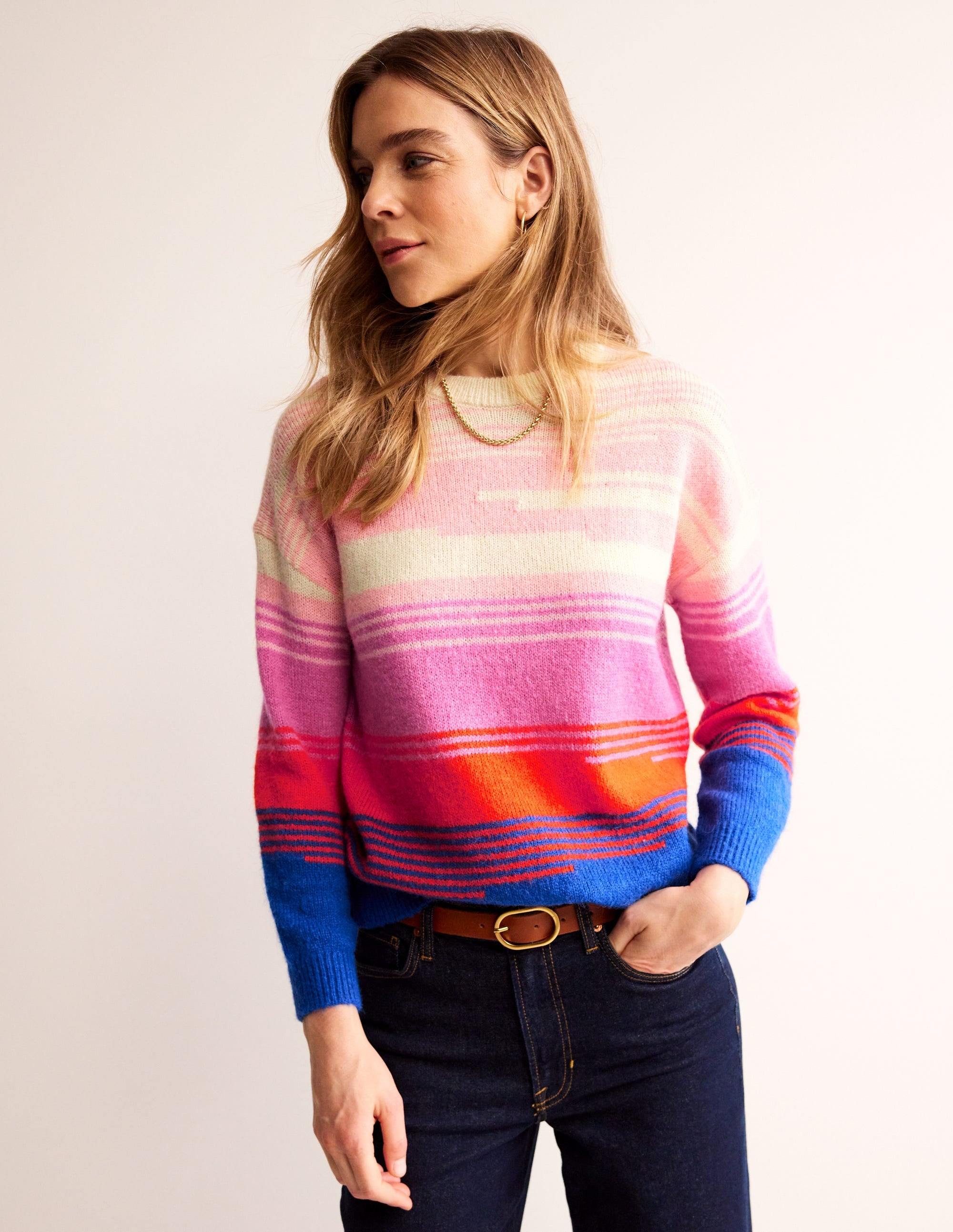 Scenic Crew Neck Sweater-Bright Blue, Scenic Intarsia - Image 1