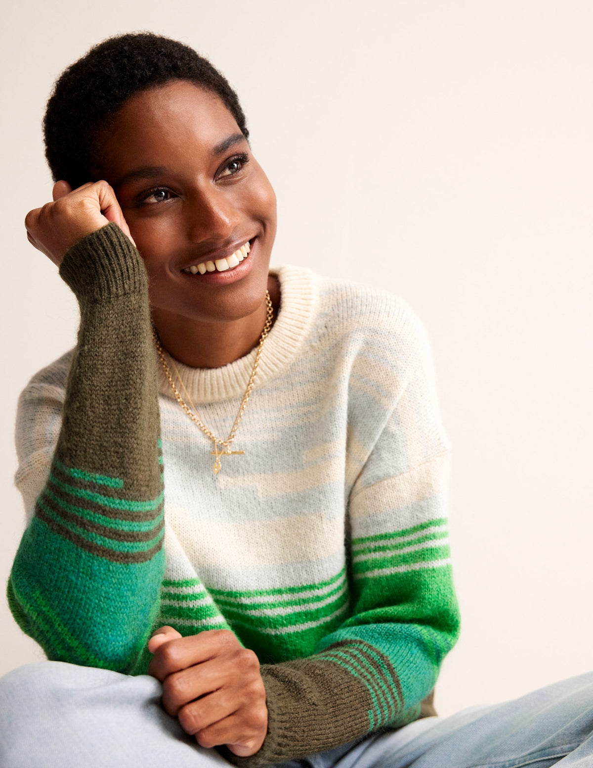 Scenic Crew Neck Sweater-Bright Green, Scenic Intarsia - Image 1