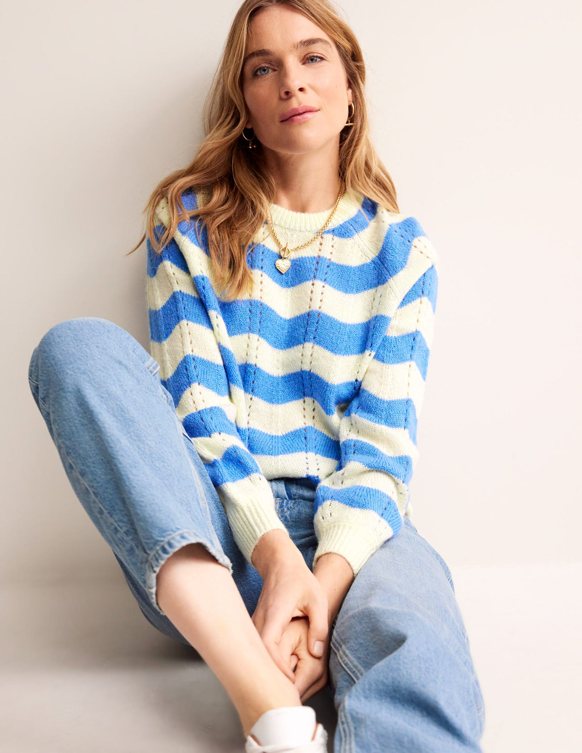 Fluffy Wave Sweater-Bright Blue, Warm Ivory Wave - Image 1