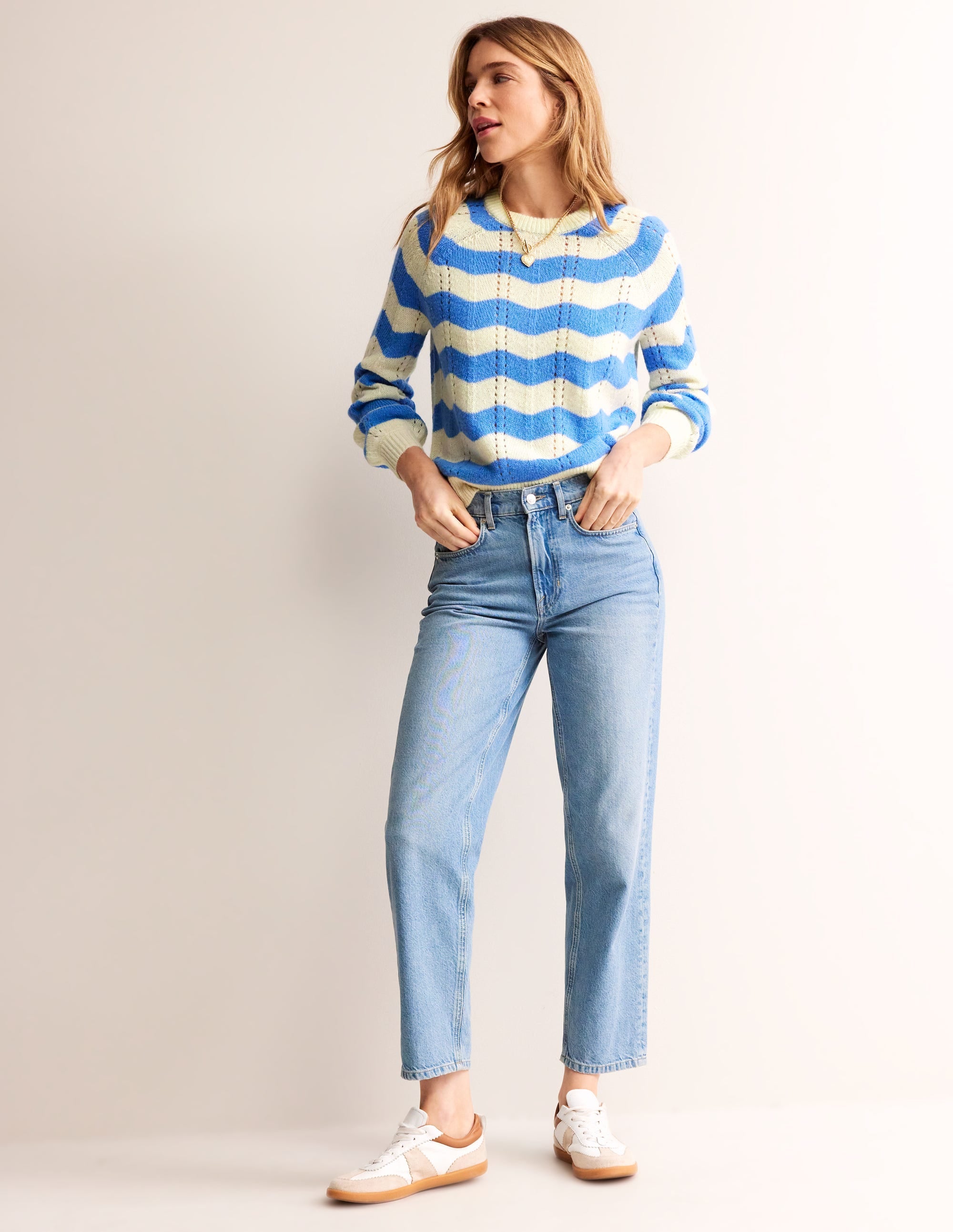 Fluffy Wave Sweater-Bright Blue, Warm Ivory Wave - Image 4