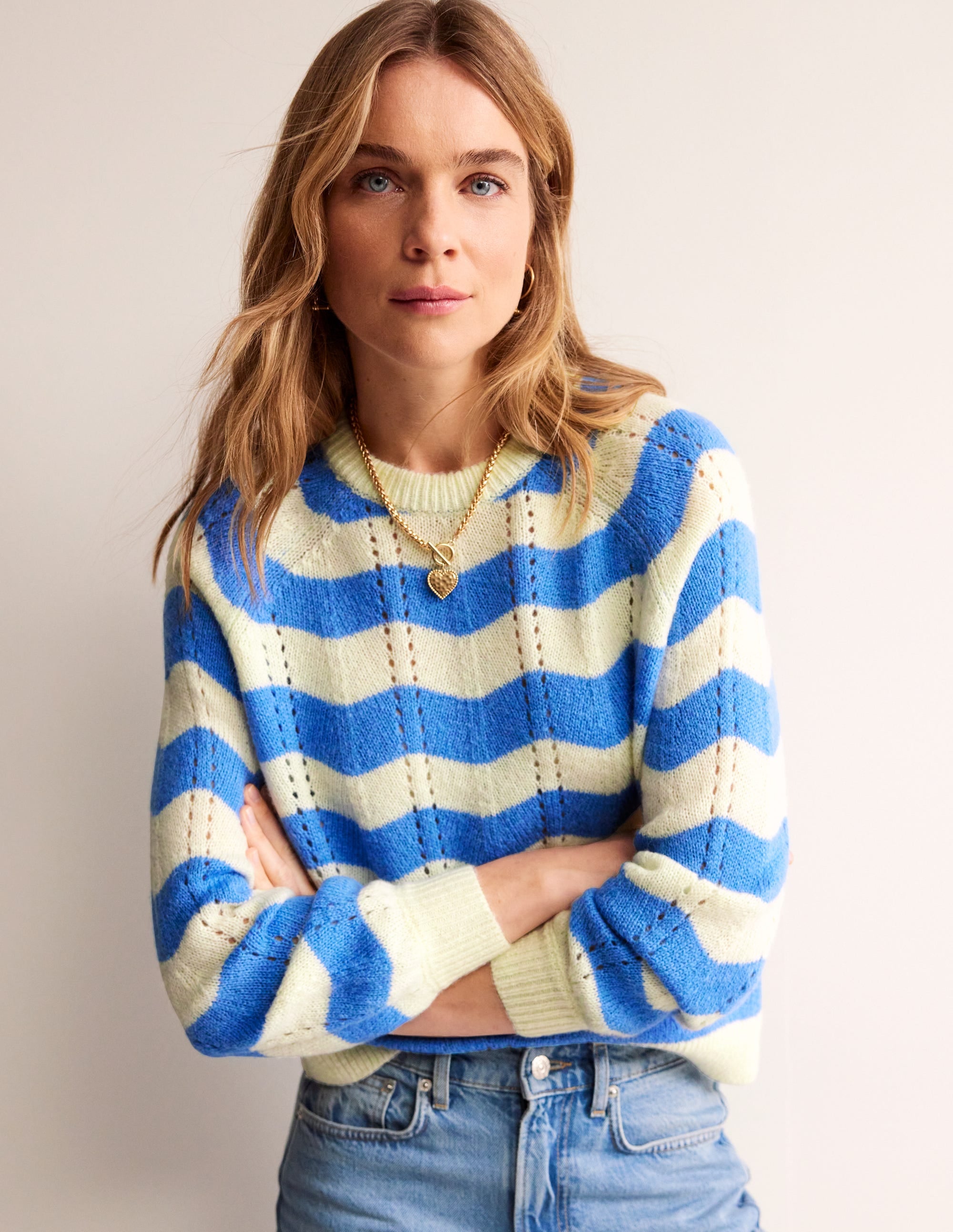 Fluffy Wave Sweater-Bright Blue, Warm Ivory Wave - Image 5