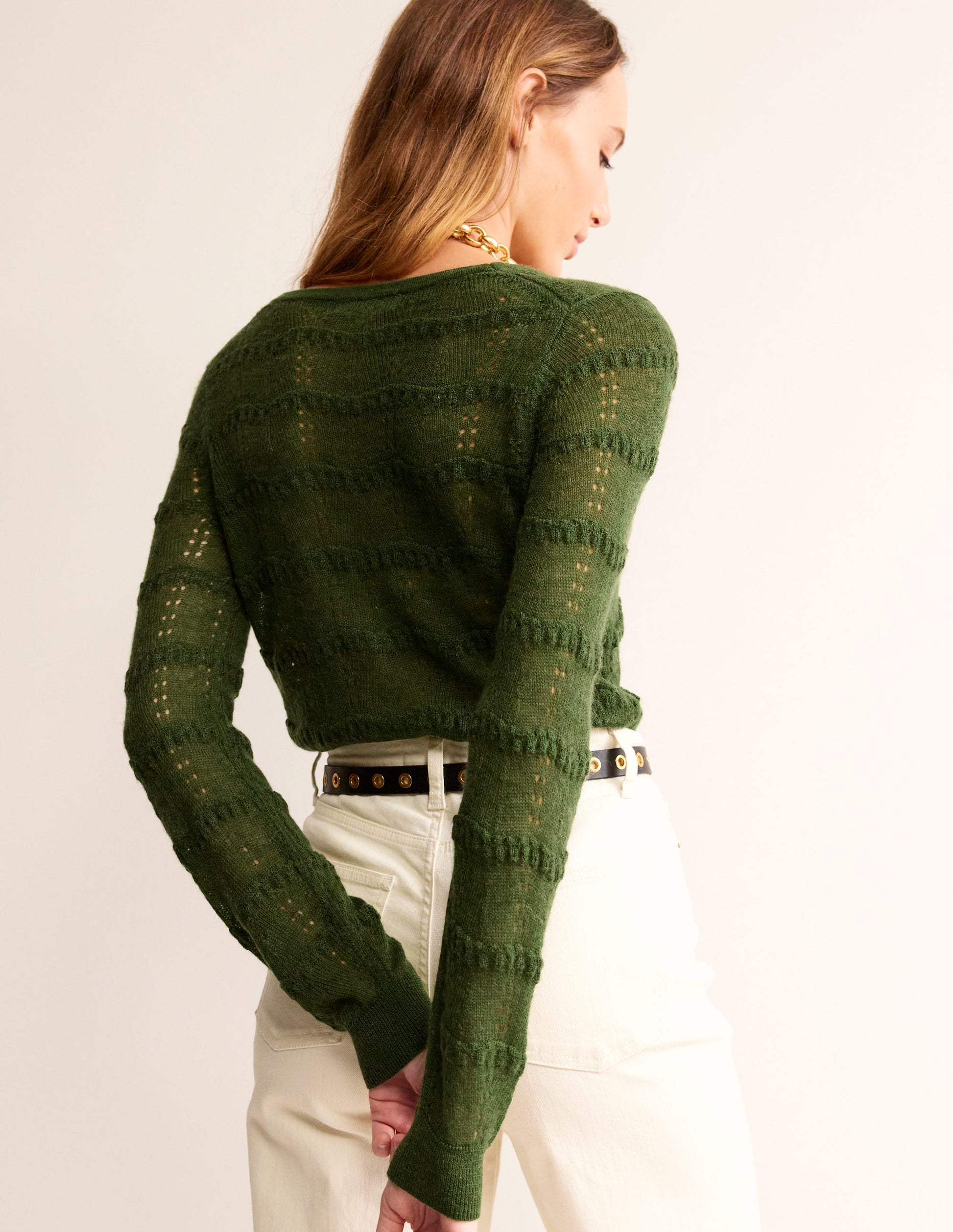 Fluffy Pointelle Cardigan-Garden Green-3