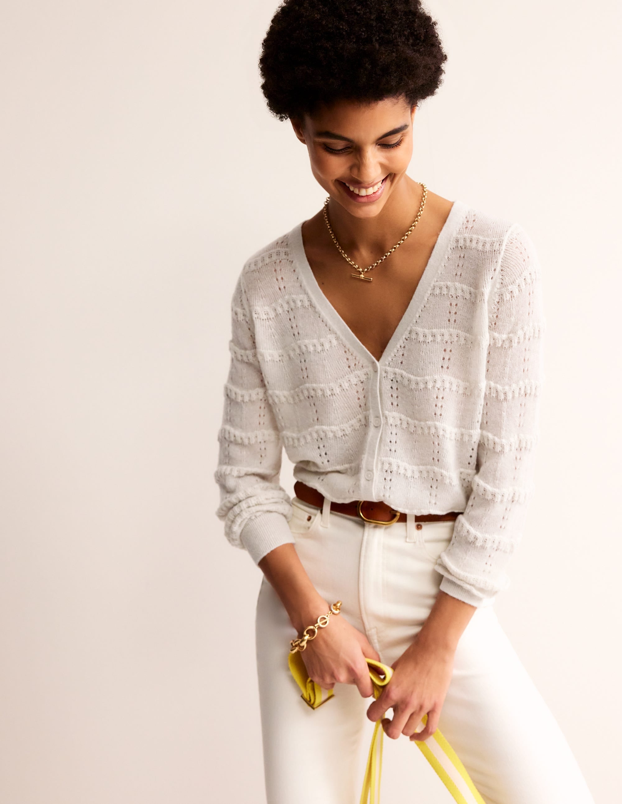Fluffy Pointelle Cardigan-Vanilla - Image 1