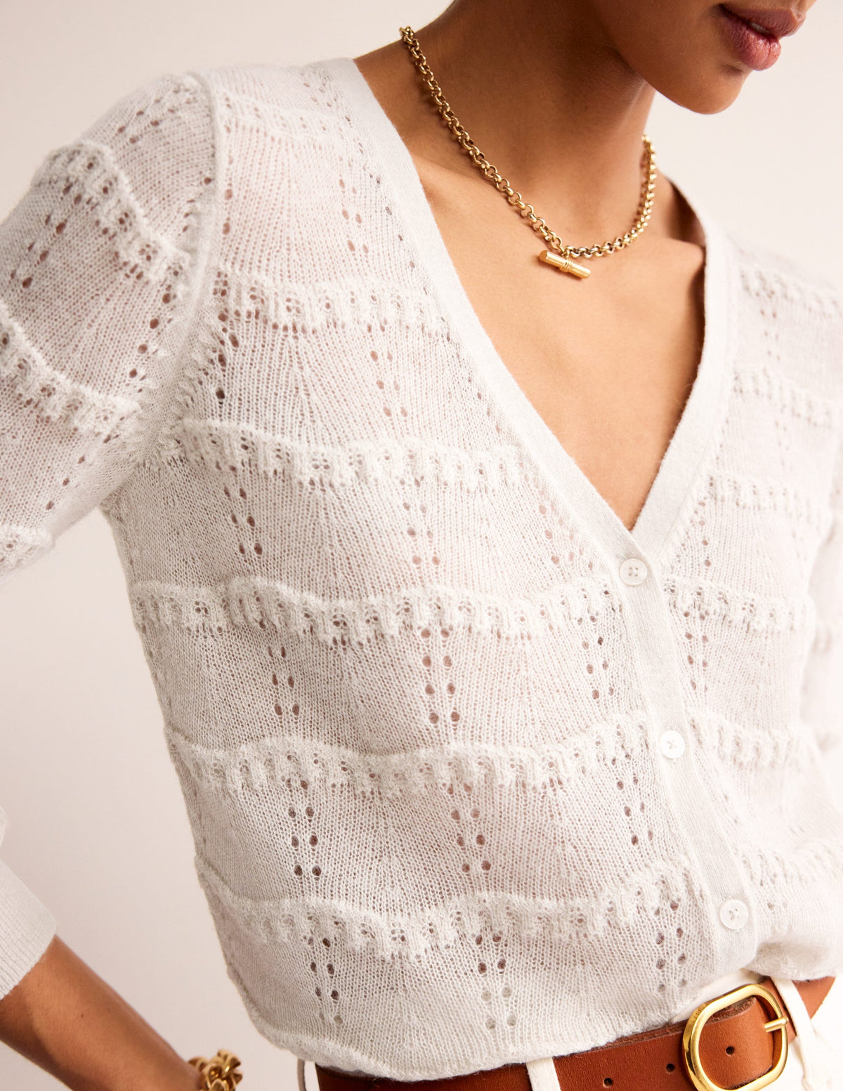 Fluffy Pointelle Cardigan-Vanilla - Image 2