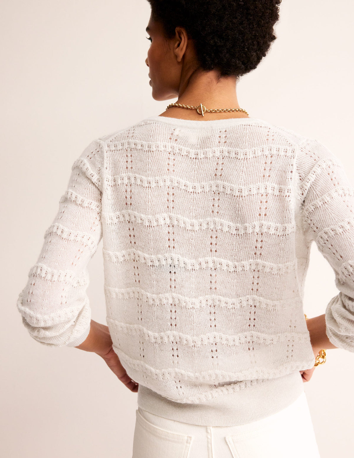 Fluffy Pointelle Cardigan-Vanilla - Image 3