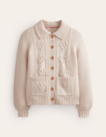 Chunky Bobble Heart Cardigan-Ecru Marl-5