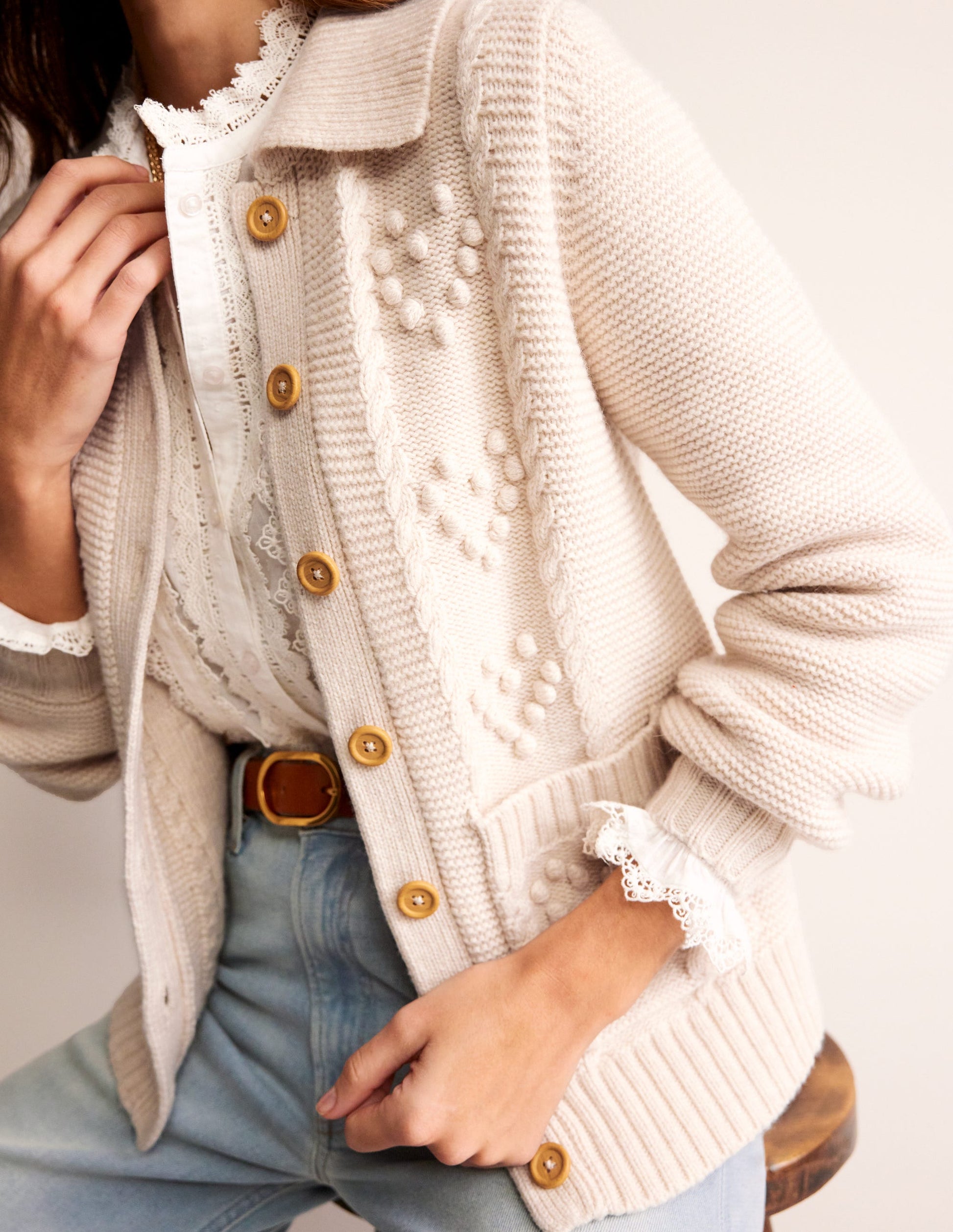 Chunky Bobble Heart Cardigan-Ecru Marl-2