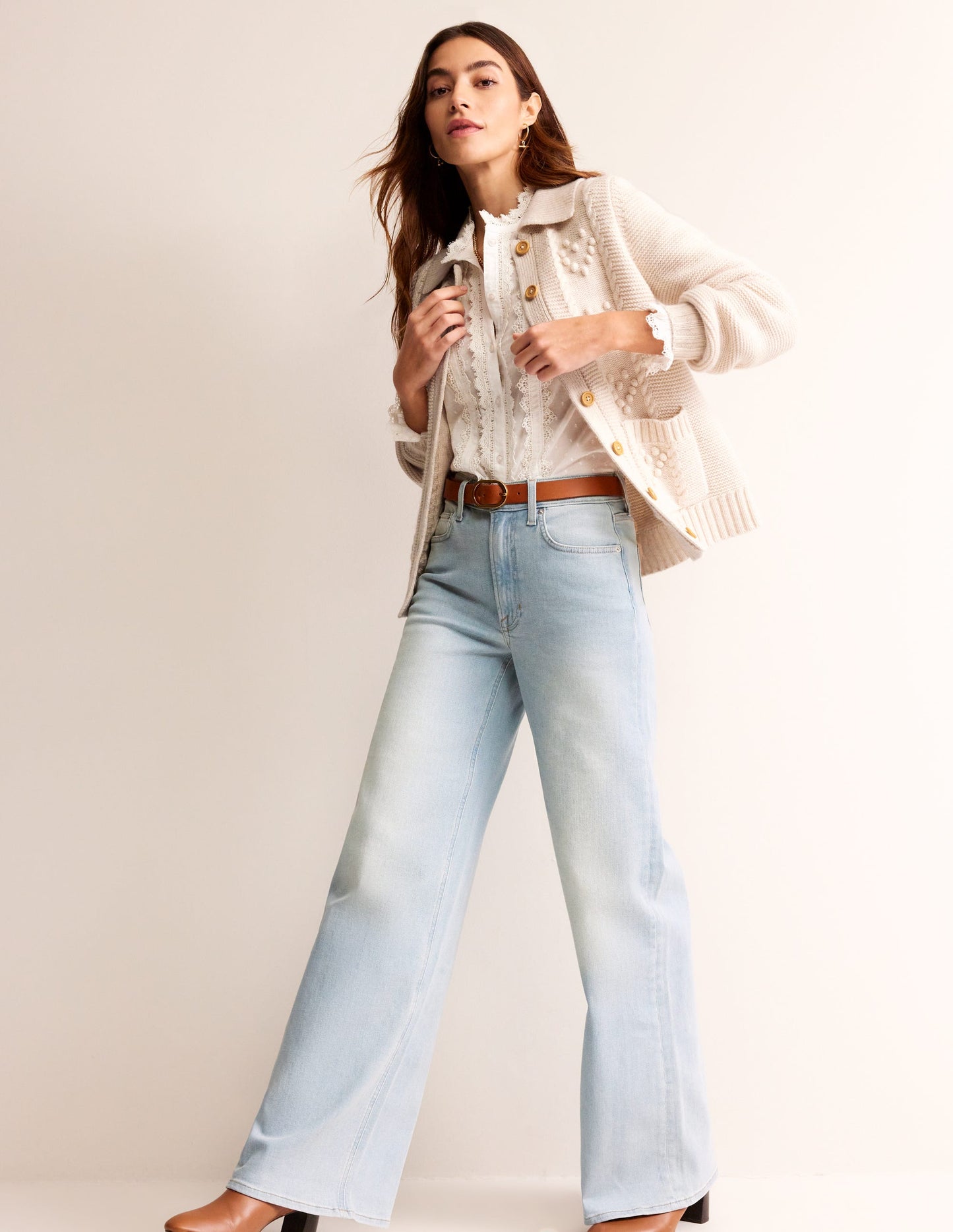 Chunky Bobble Heart Cardigan-Ecru Marl