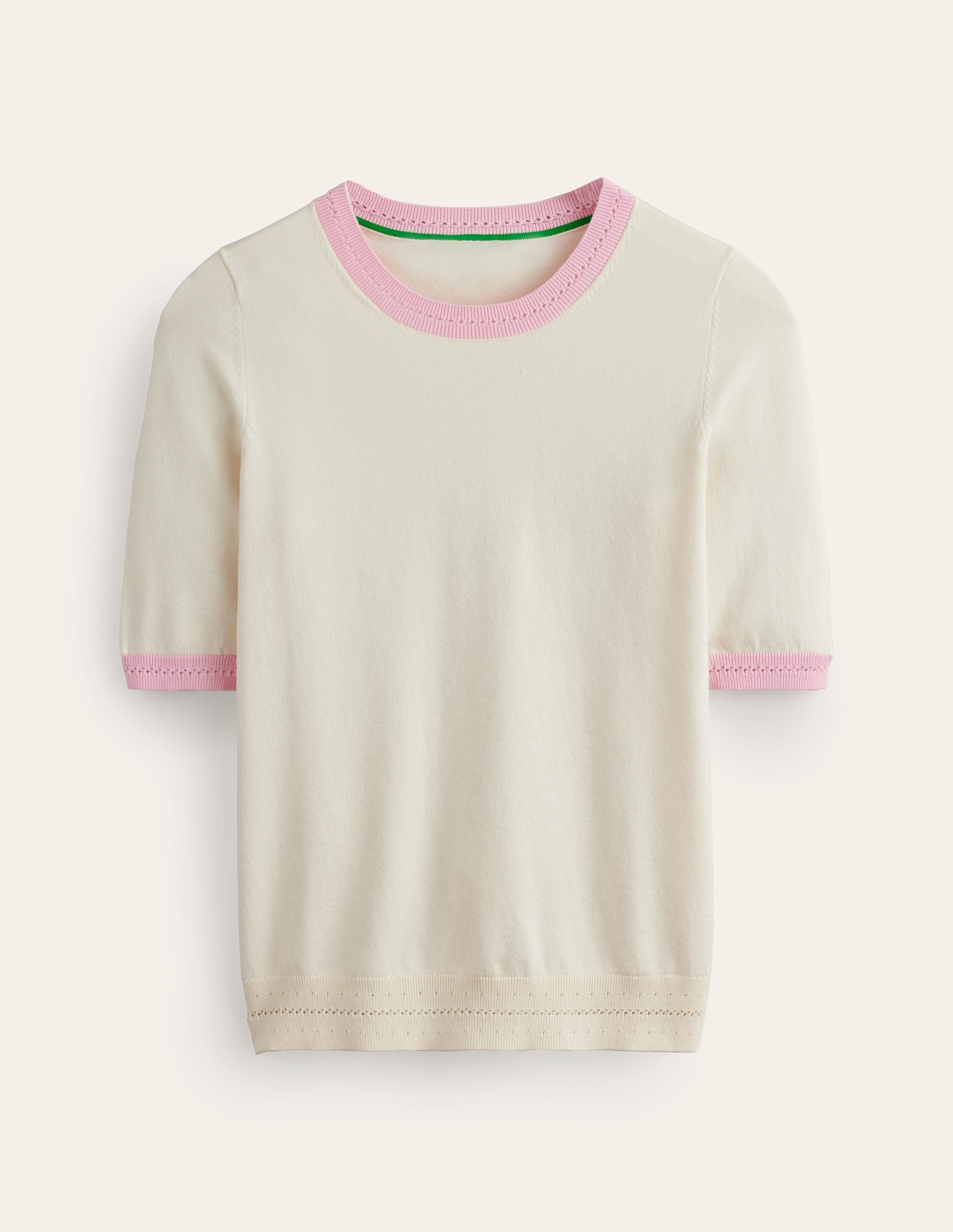 Catriona Cotton Crew T-shirt-Warm Ivory/Spring Blossom Pink - Image 5