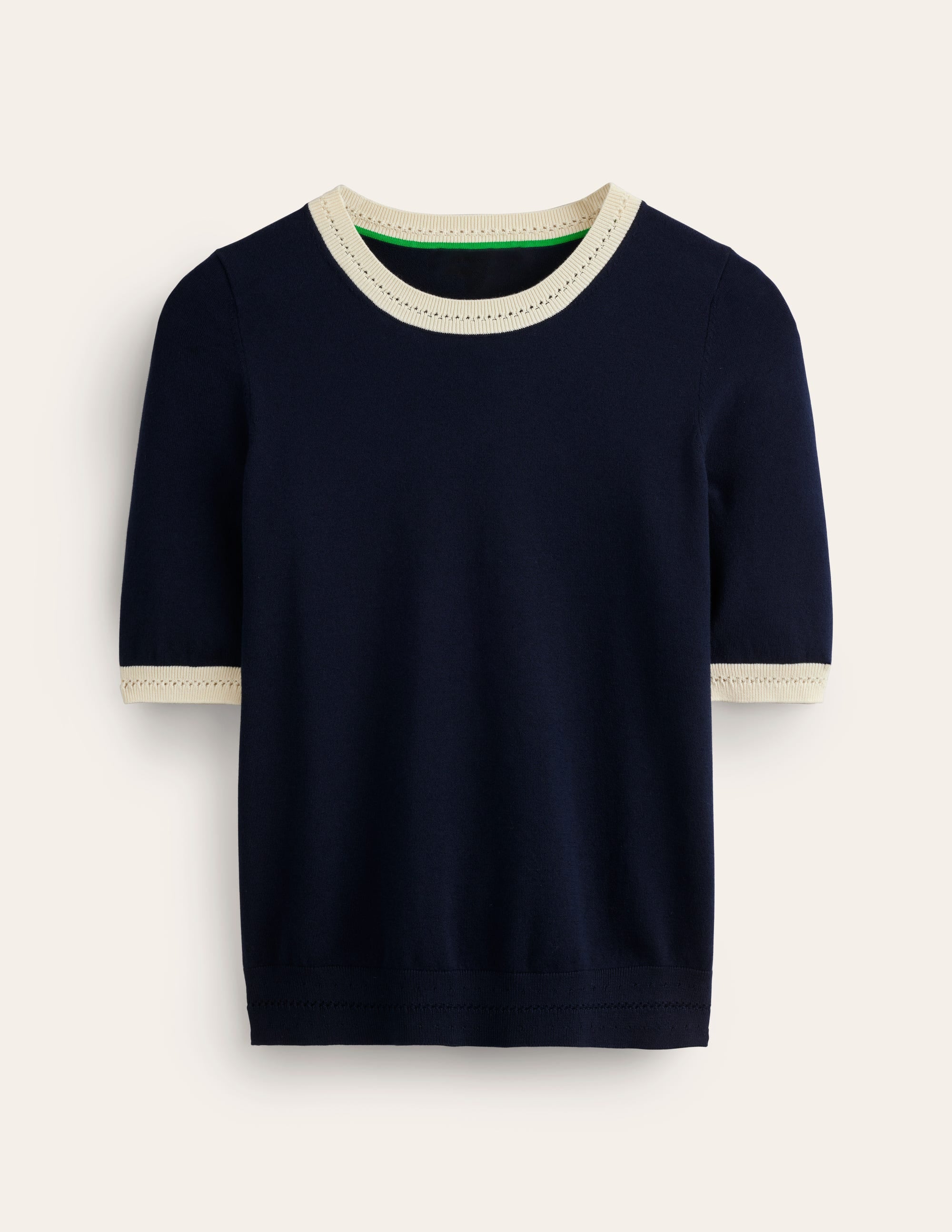 Catriona Cotton Crew T-shirt-Navy/ Warm Ivory - Image 5