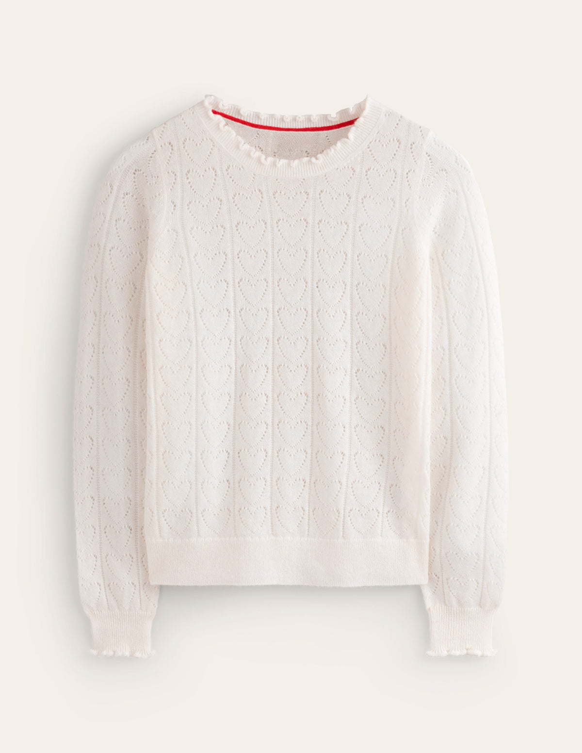 Fluffy Heart Pointelle Sweater-Warm Ivory - Image 5