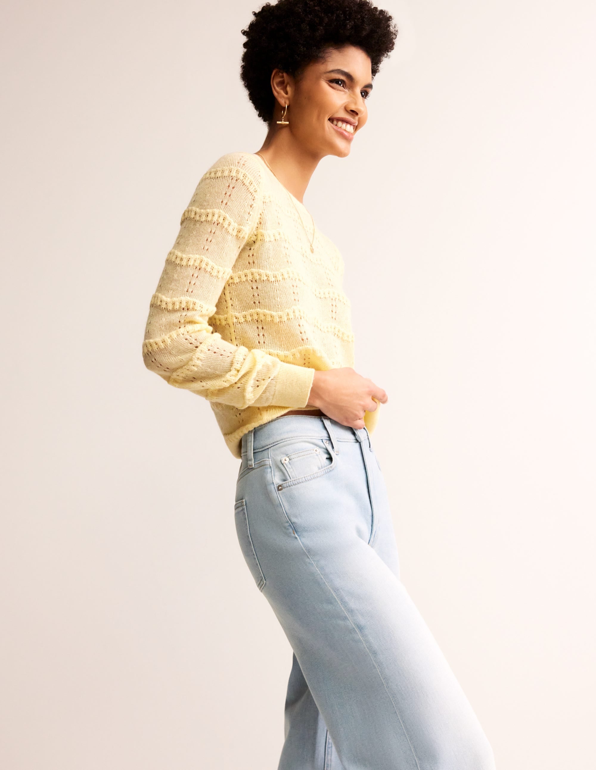 Fluffy Pointelle Sweater-Pear - Image 1
