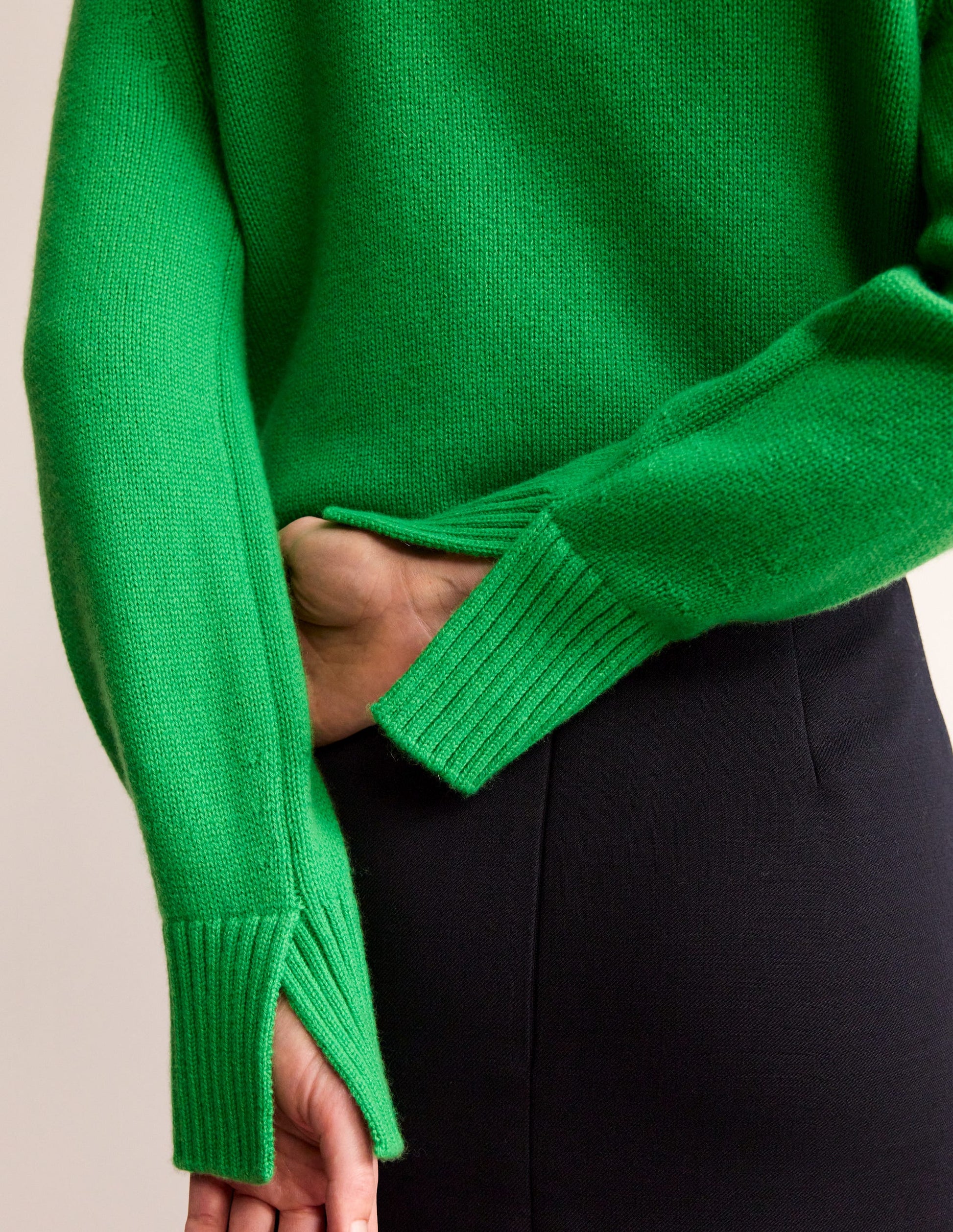 Split Cuff Cashmere Sweater-Bright Green-2