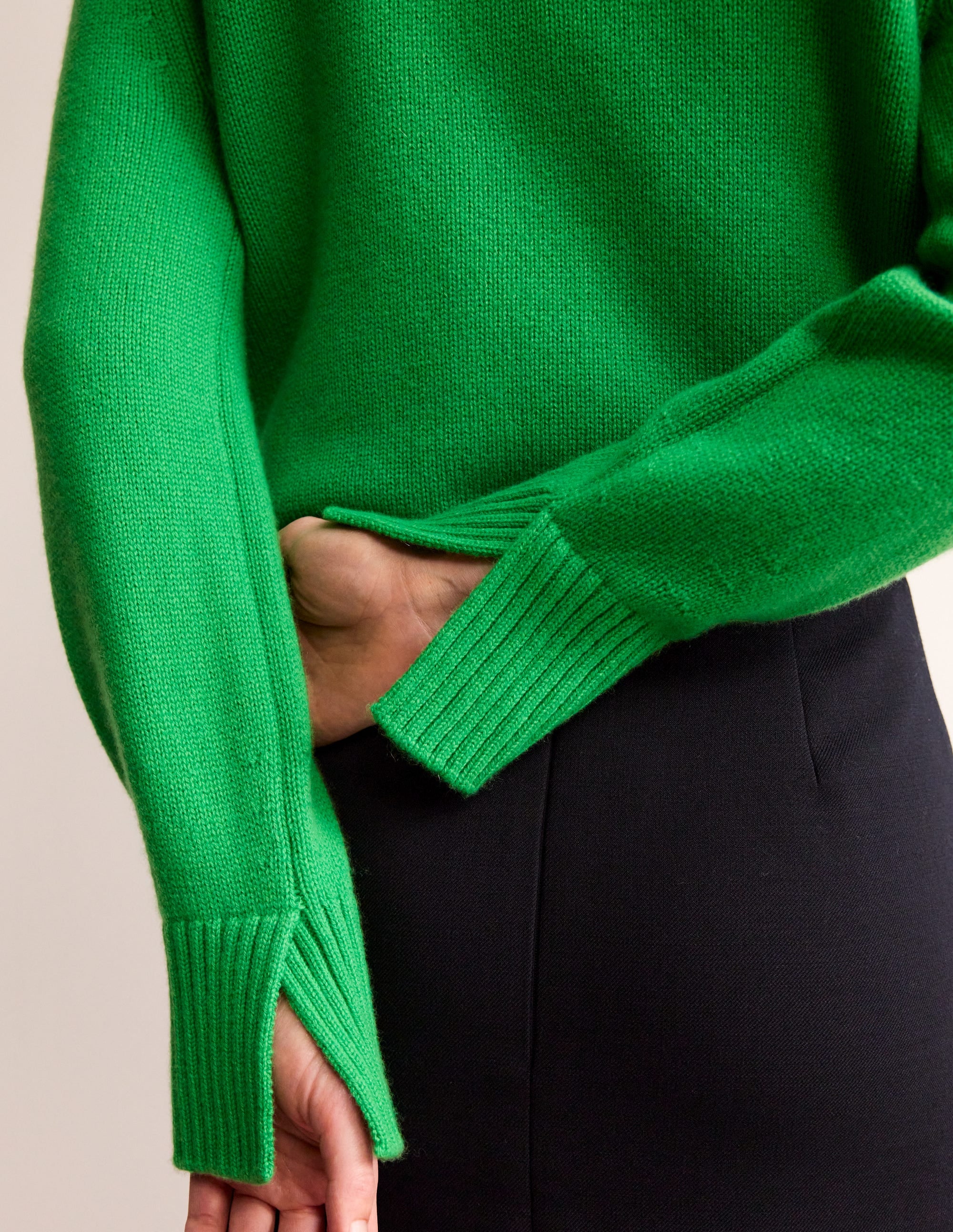 Split Cuff Cashmere Sweater-Bright Green - Image 2