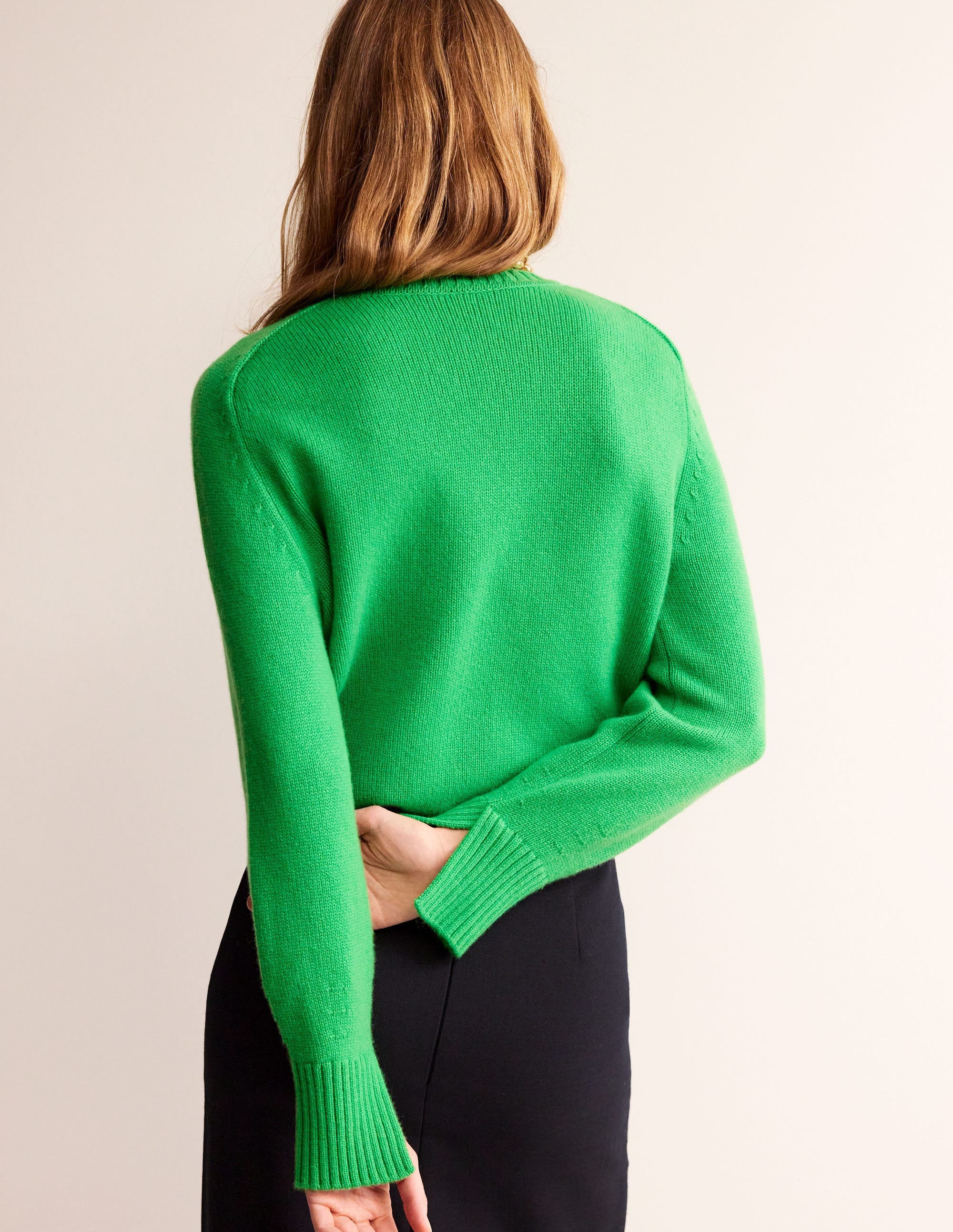 Split Cuff Cashmere Sweater-Bright Green - Image 3