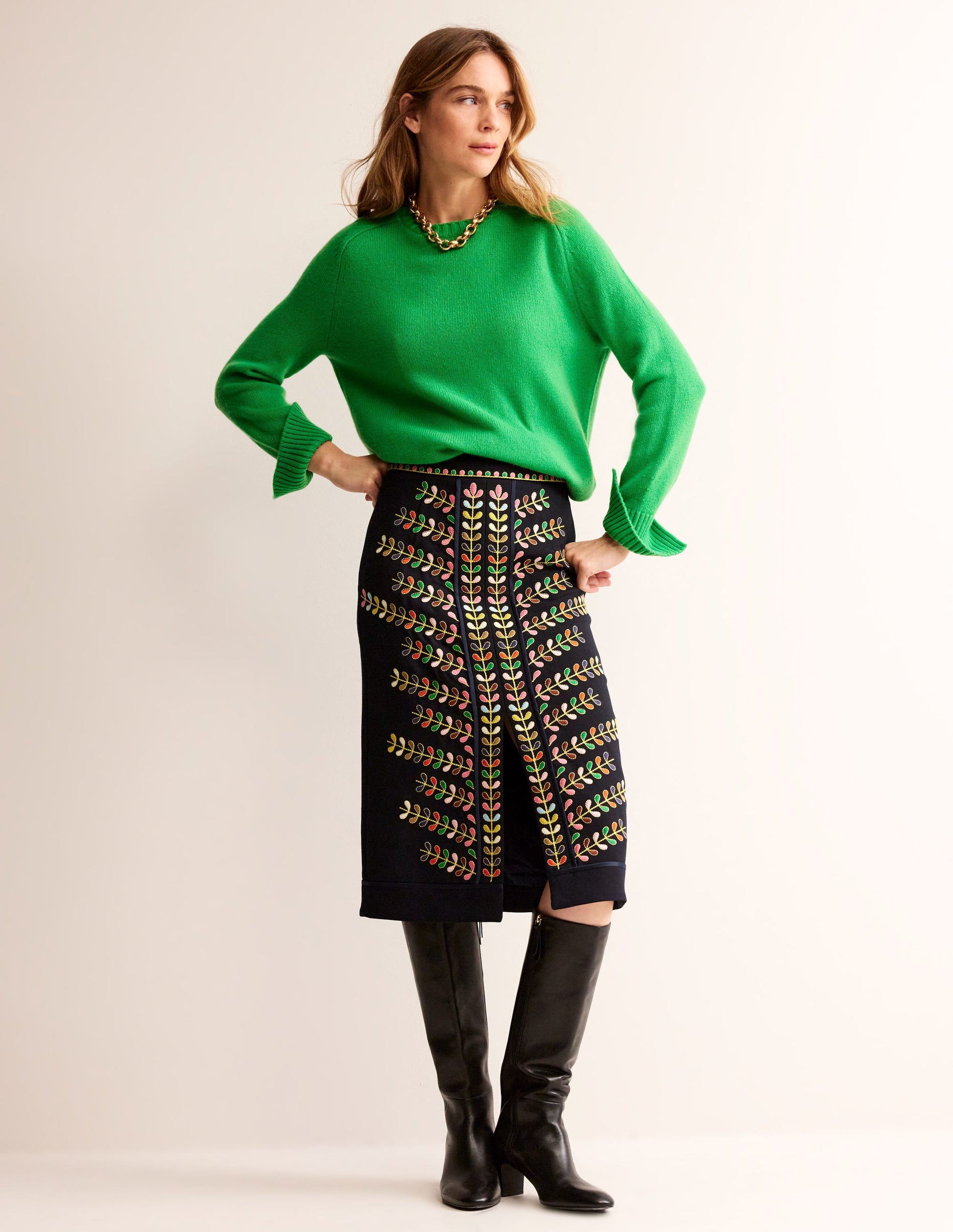 Split Cuff Cashmere Sweater-Bright Green-4
