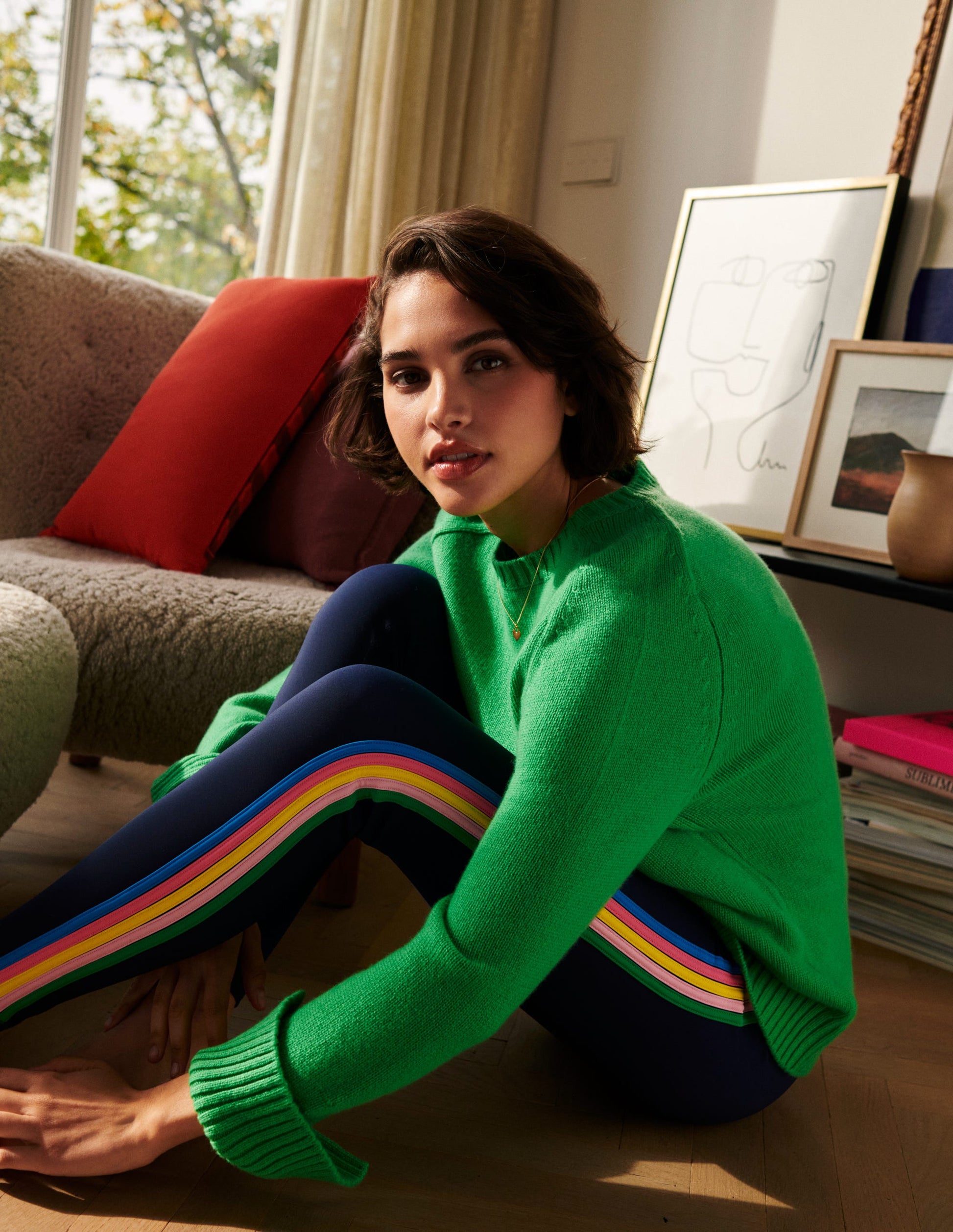 Split Cuff Cashmere Sweater-Bright Green-5