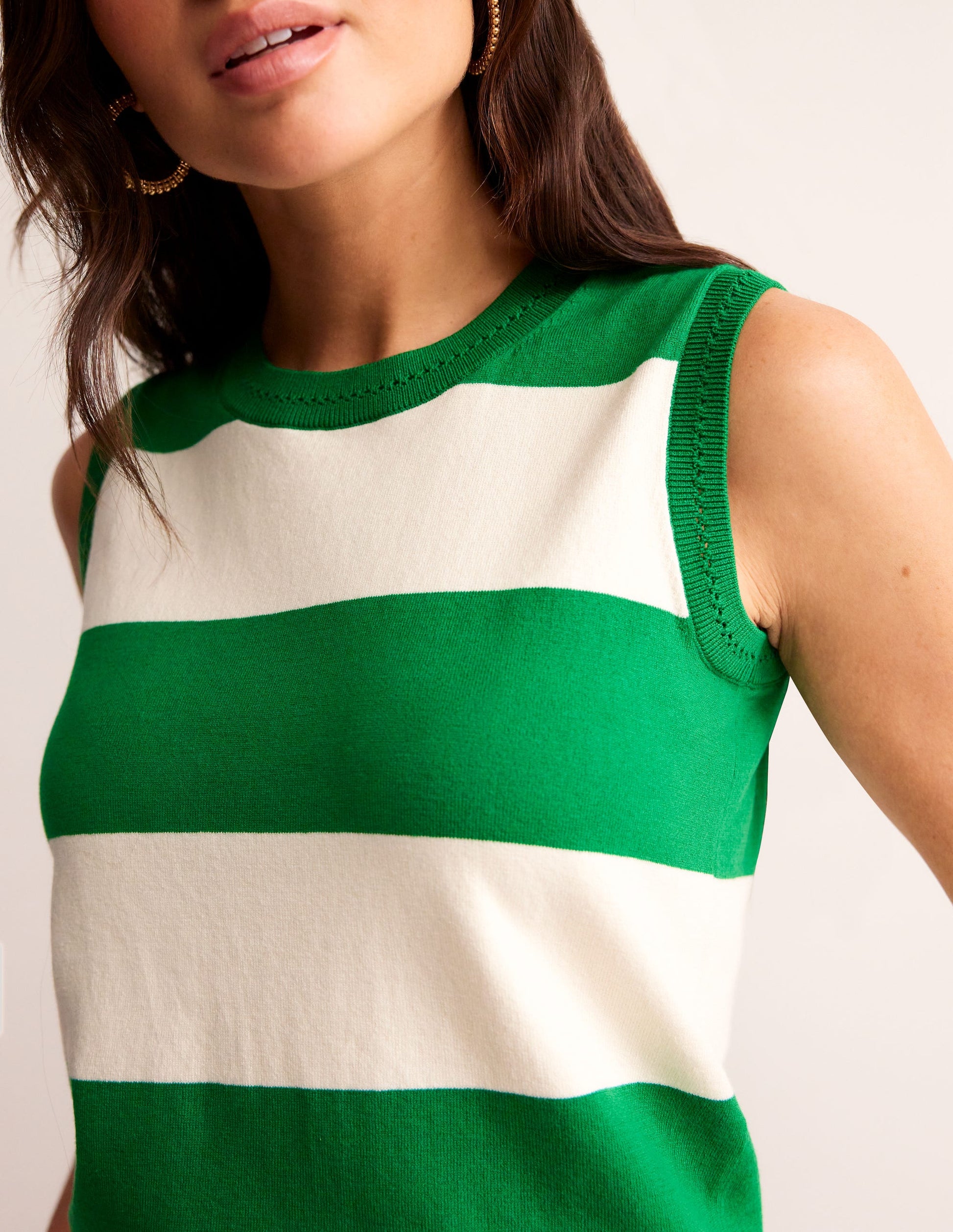 Catriona Crew Neck Cotton Vest-Rich Emerald / Ivory-2