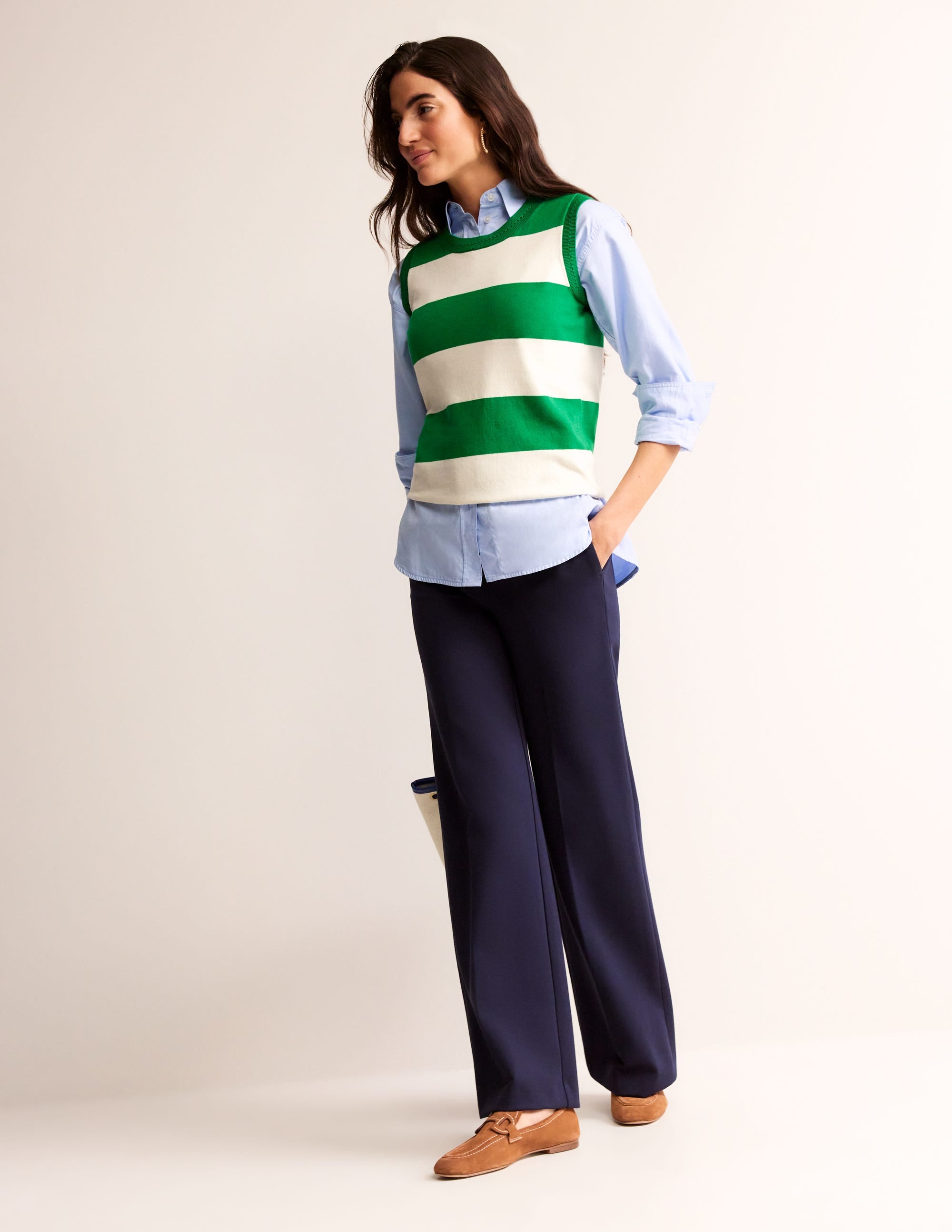 Catriona Crew Neck Cotton Vest-Rich Emerald / Ivory - Image 4