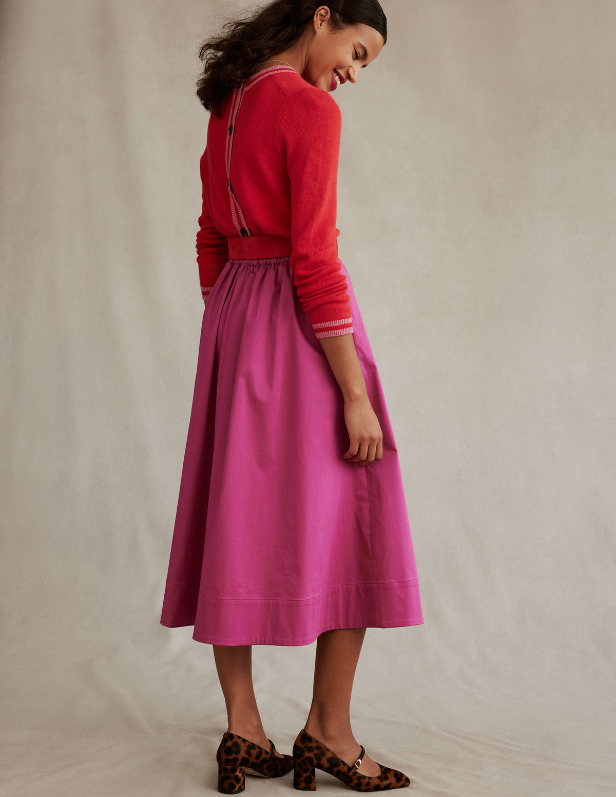 Cecily Button Back Sweater-Post Box Red, Brand Stripe-5