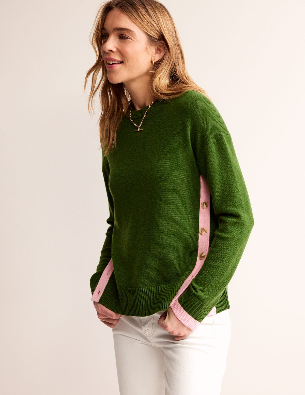 Alma Contrast Trim Sweater-Garden Green, Spring Blossom - Image 1