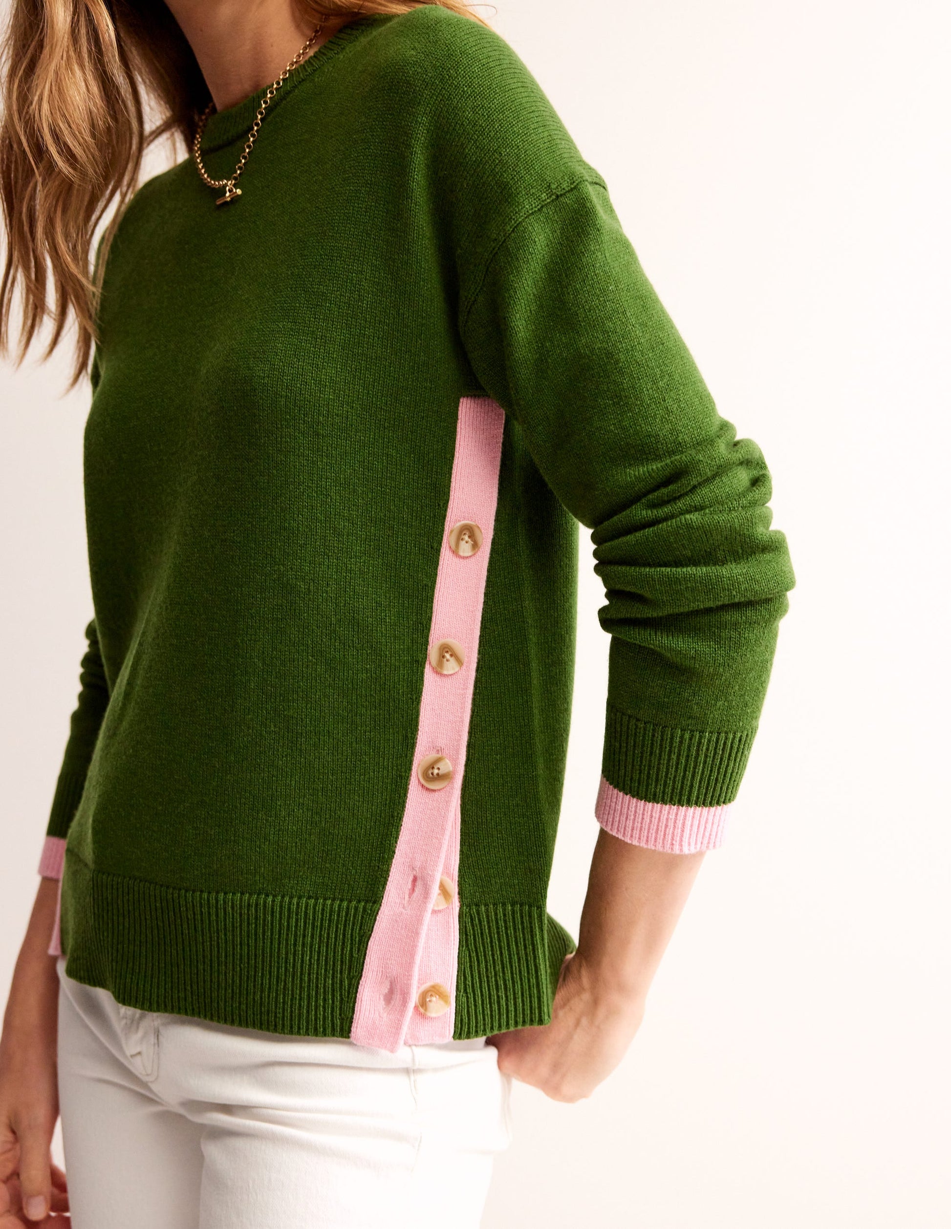 Alma Contrast Trim Sweater-Garden Green, Spring Blossom-2
