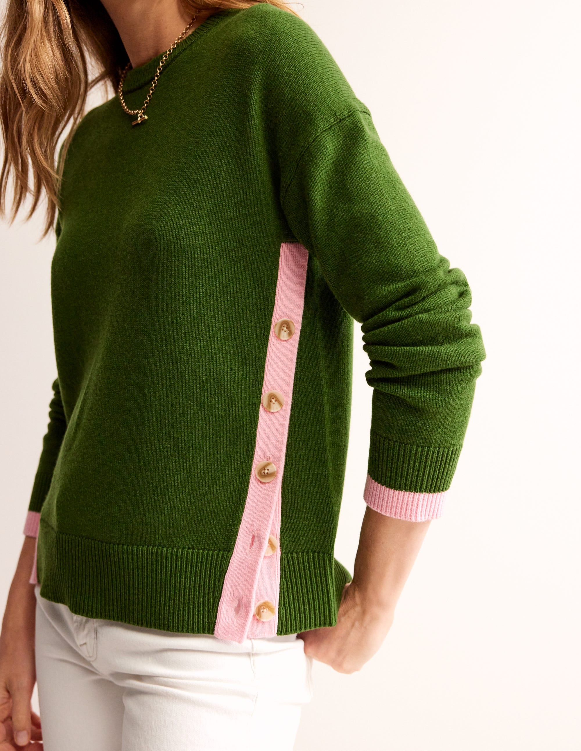 Alma Contrast Trim Sweater-Garden Green, Spring Blossom - Image 2