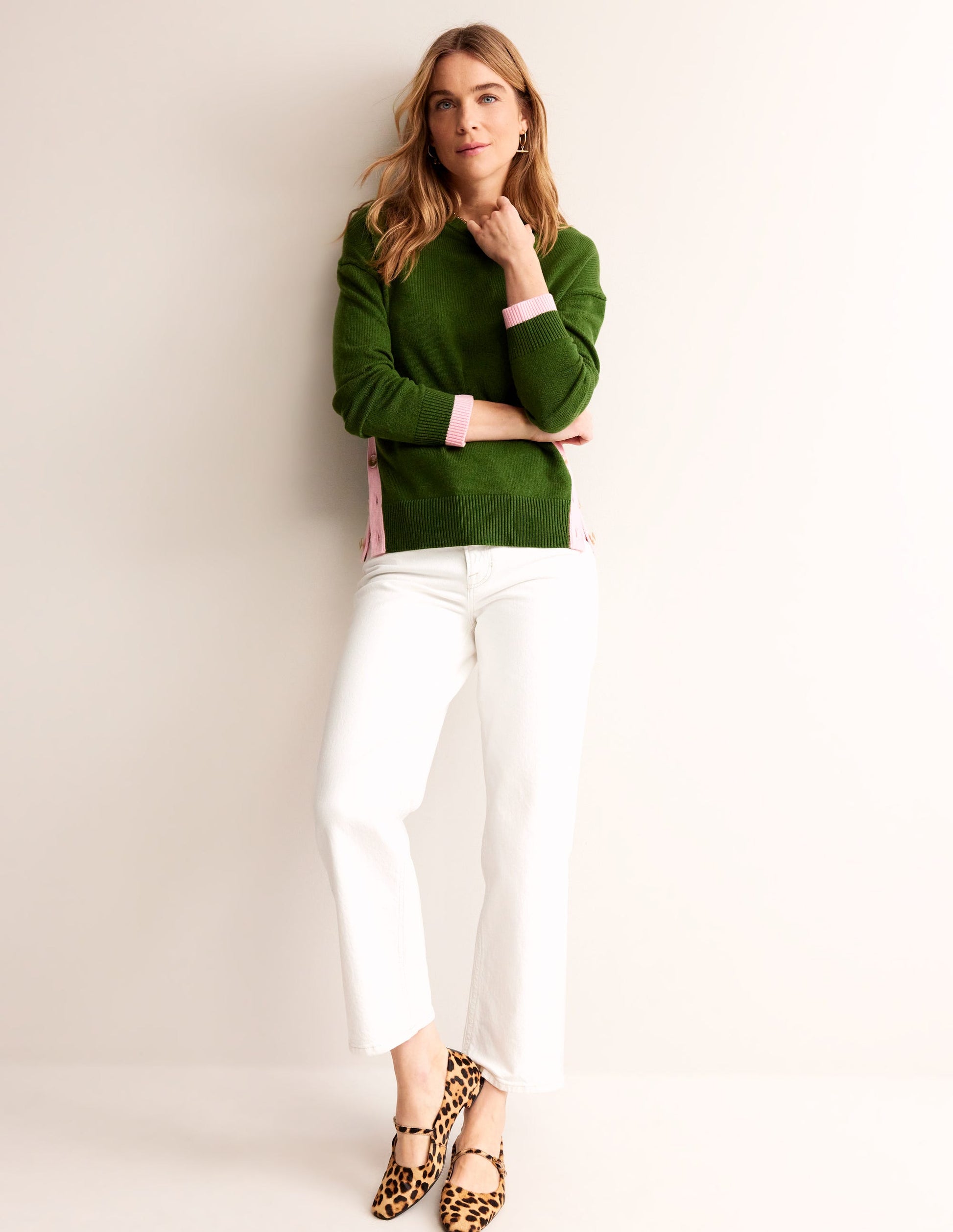 Alma Contrast Trim Sweater-Garden Green, Spring Blossom-4