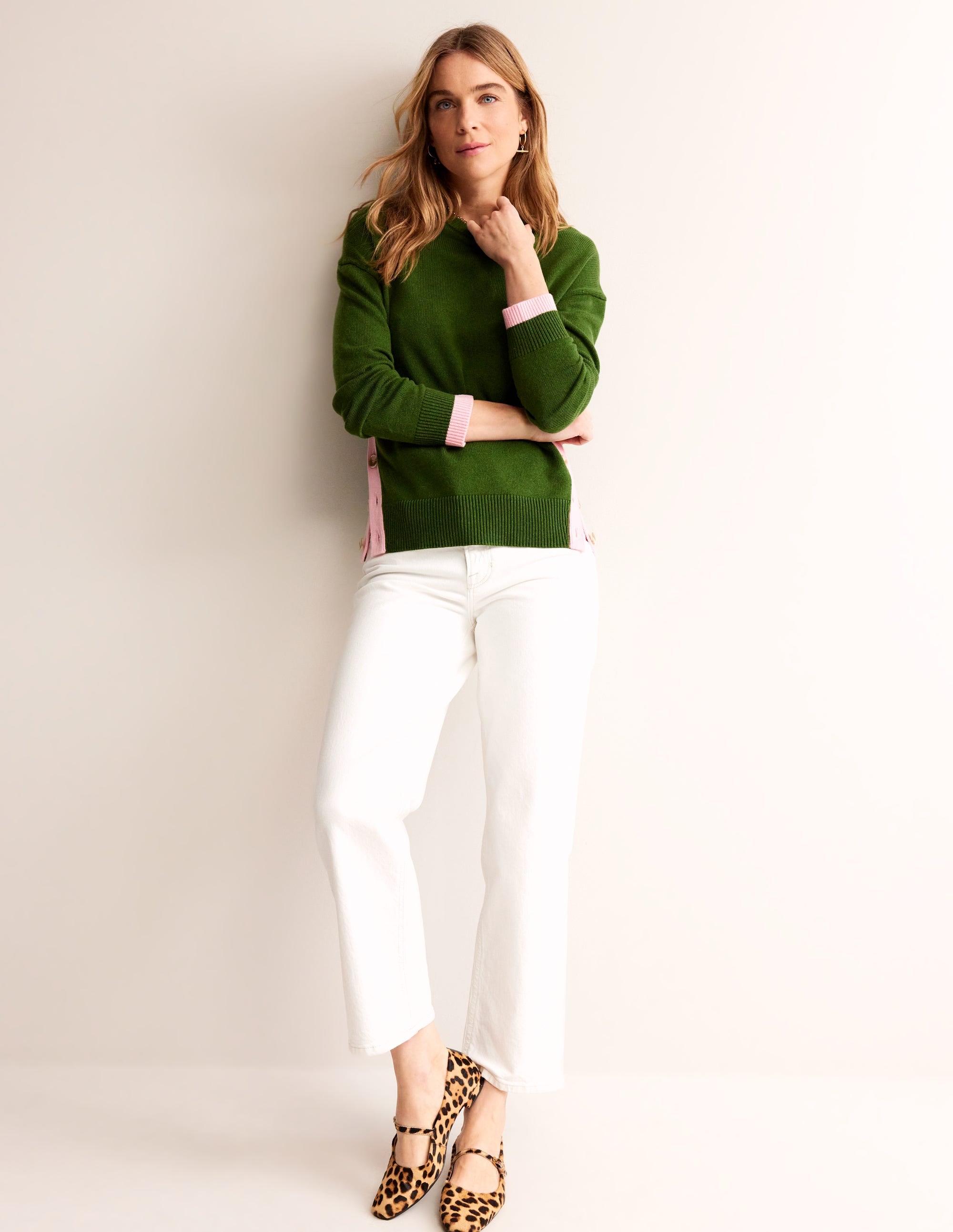 Alma Contrast Trim Sweater-Garden Green, Spring Blossom - Image 4