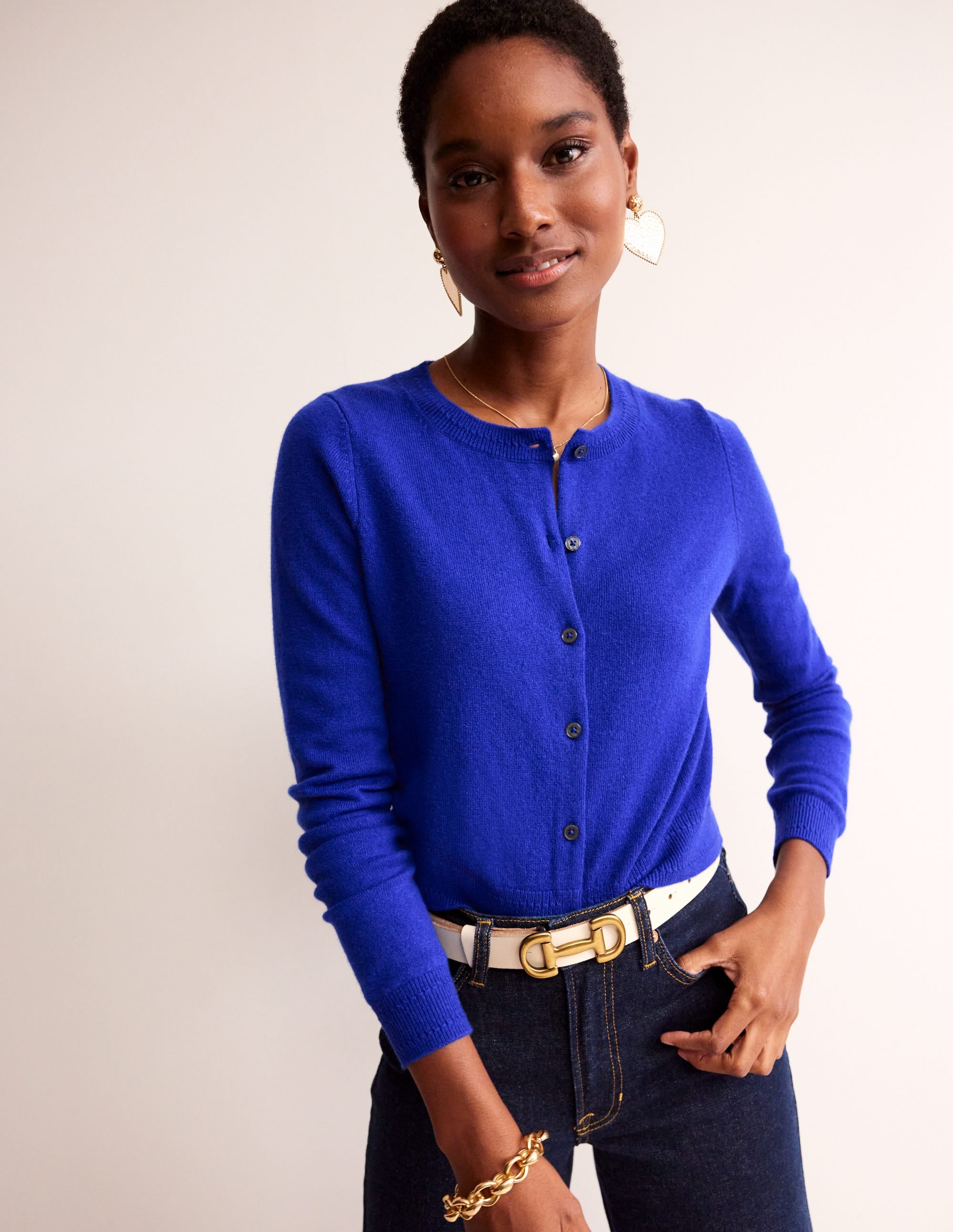 Eva Cashmere Cropped Cardigan-Bright Blue - Image 1