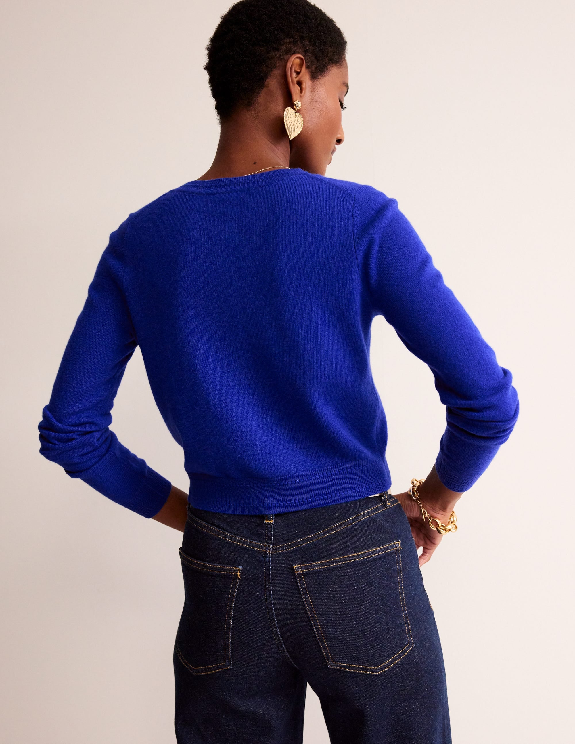 Eva Cashmere Cropped Cardigan-Bright Blue - Image 3