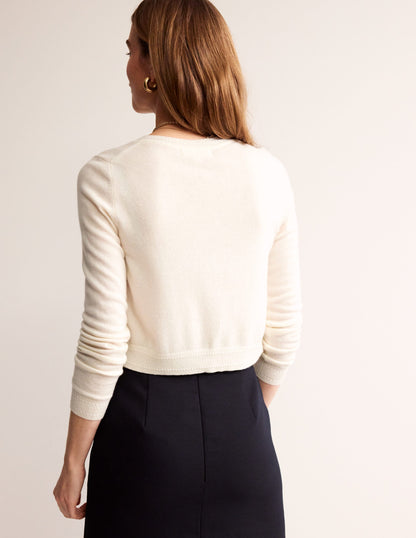 Eva Cashmere Cropped Cardigan-Warm Ivory