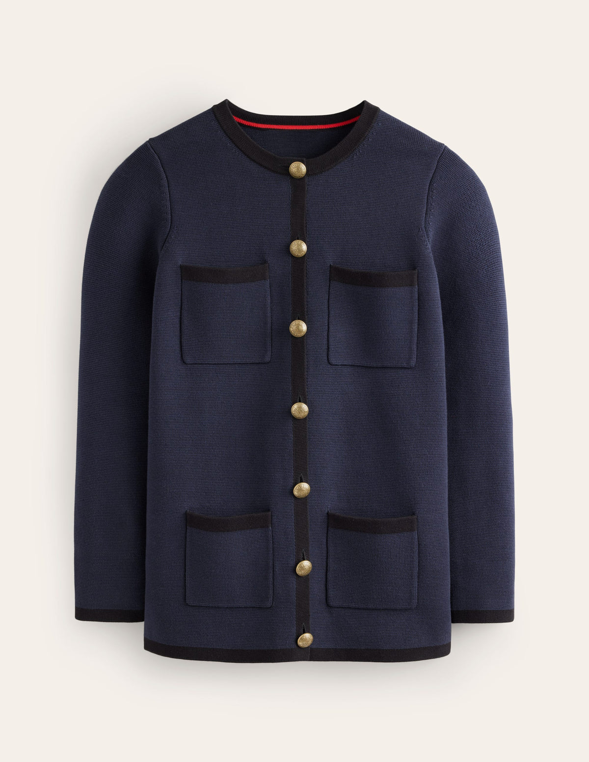 Holly Longline Knitted Jacket-Navy, Black Tipping - Image 6